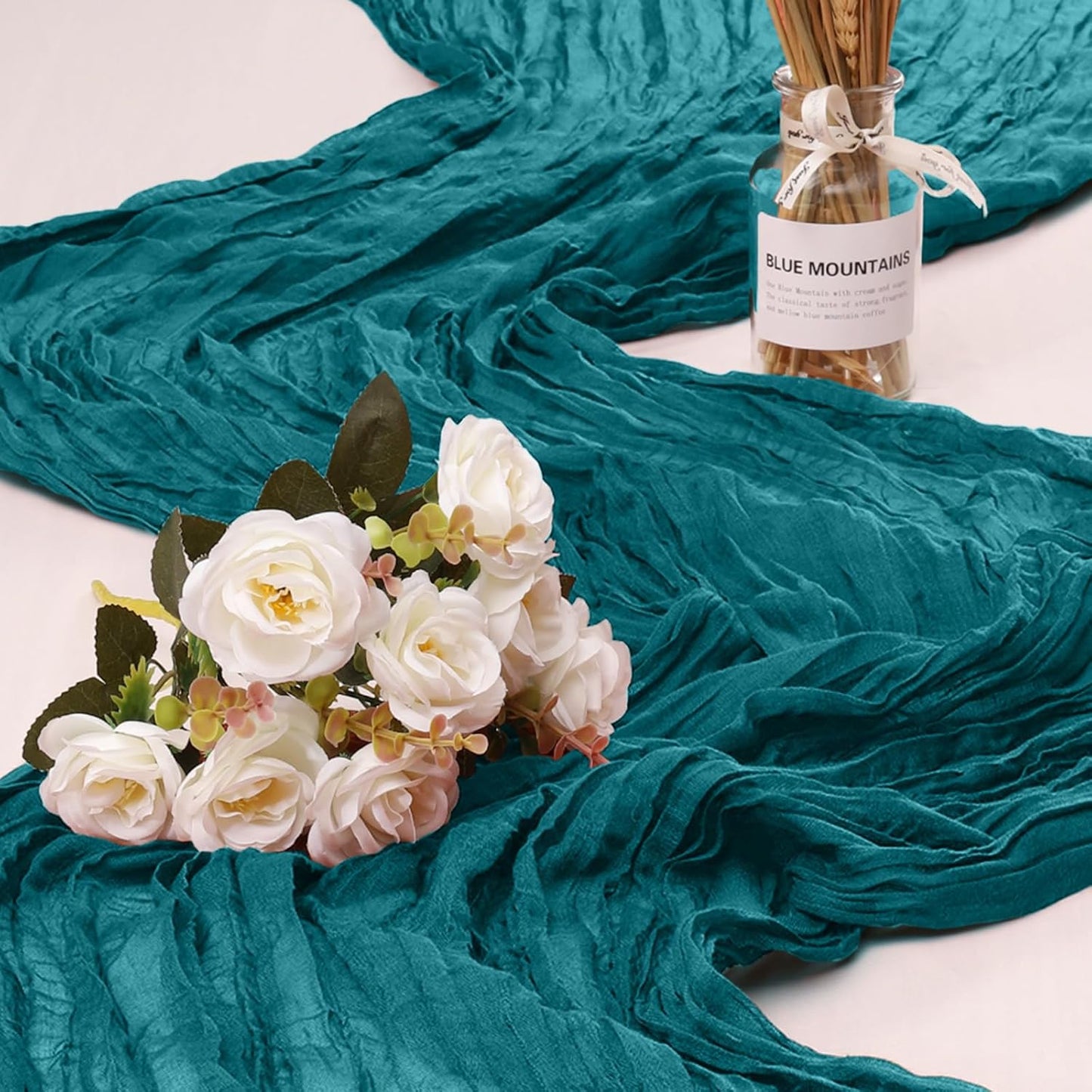 1 Pack Cheesecloth Table Runner 10Ft Christmas Gauze Boho Table Runners for Wedding Decor Bridal Shower Decorations Baby Shower Party(35" x 120")