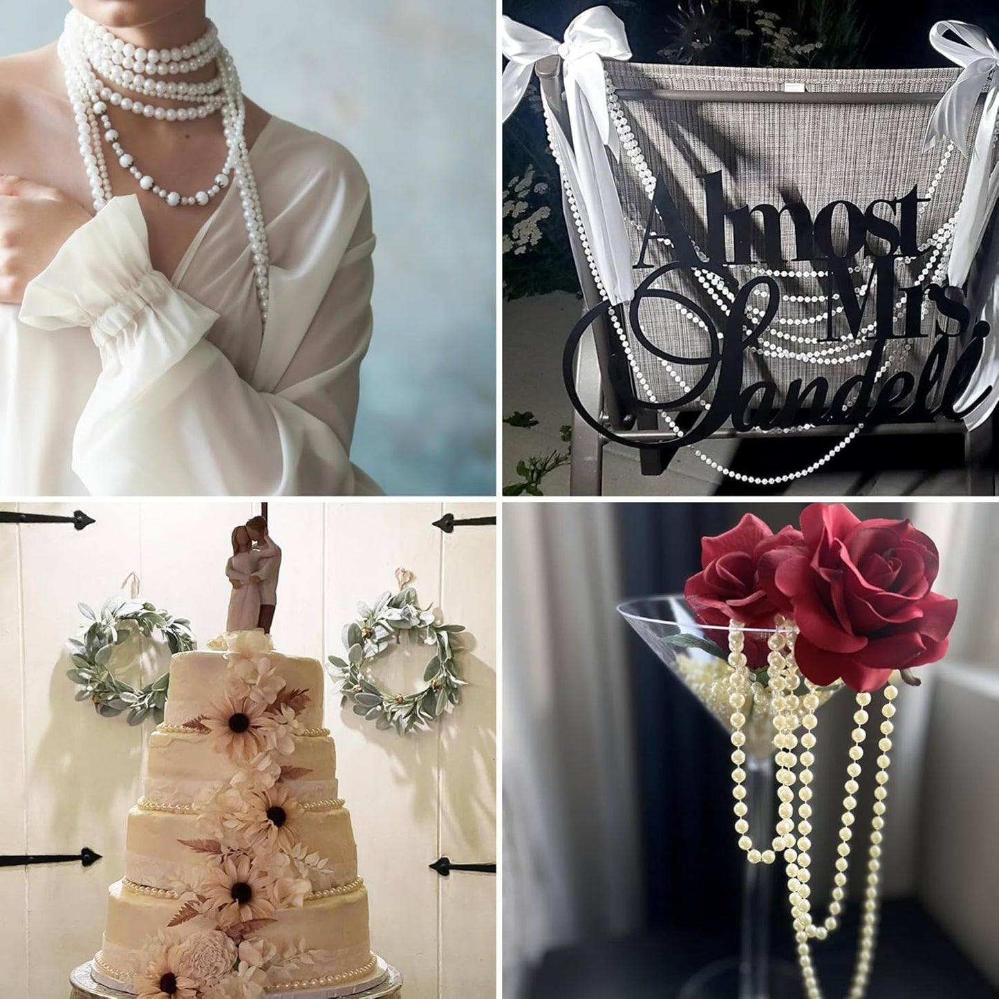 XINHUIDALSQ Craft String of Pearls 6 MM Faux Pearl Beaded, 66 Feet White Garland Bead String for Christmas Tree Decoration, Wedding Party Decoration (White, 6mm/20M)