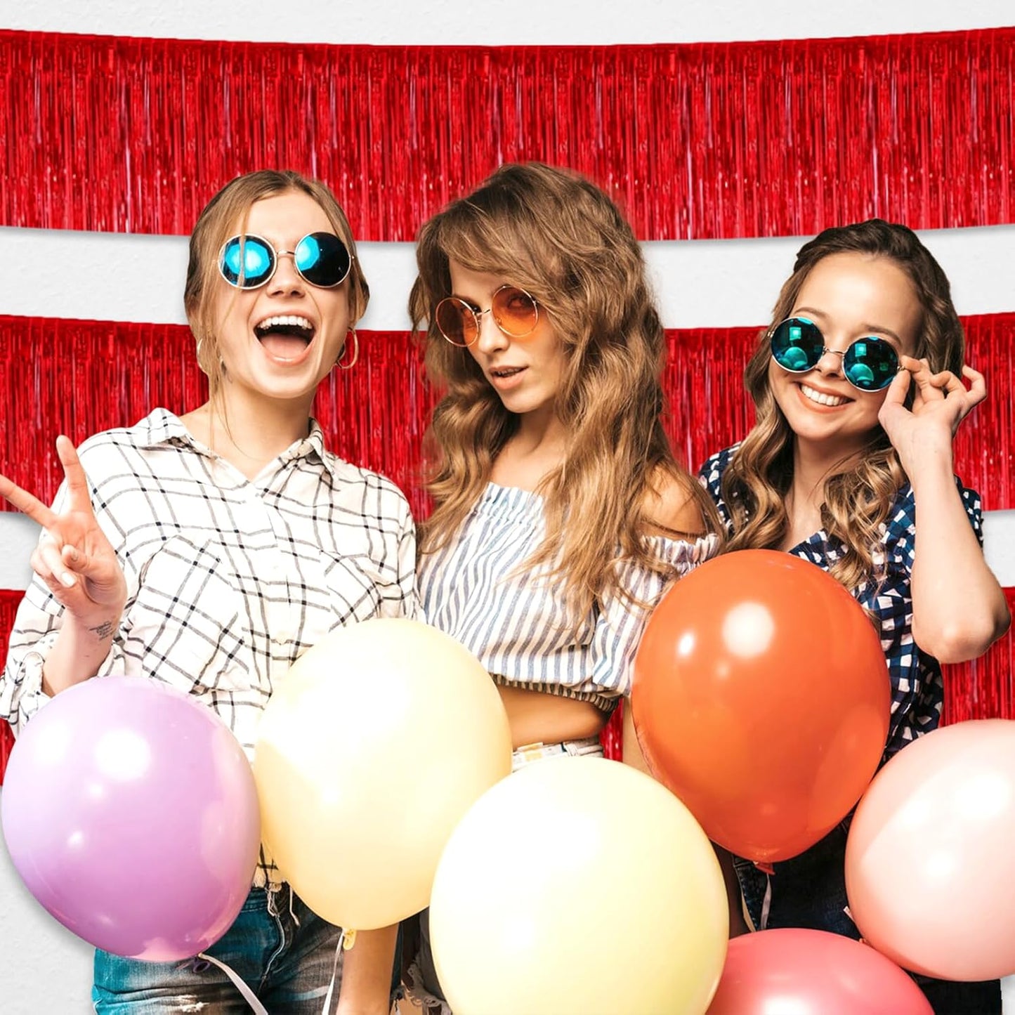 4 Pack 10 Feet Red Foil Fringe Garland Metallic Tinsel Streamers Banner Wall Hanging Curtain Backdrop for Parade Floats, Wedding, Graduate, Mother's Day, Birthday Party Decoration