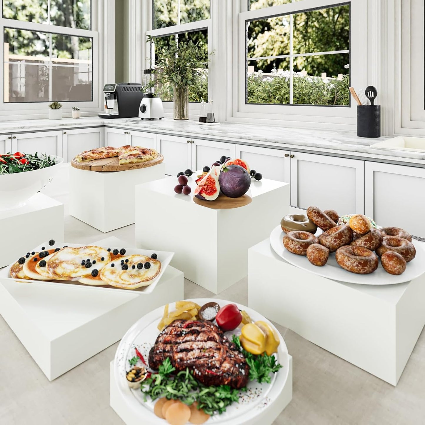 Buffet Risers, Food Risers for Buffet Table, Display Stand Shelf for Catering Dessert Collectibles Jewelry Figures Show, Acrylic Cube Display Nesting Risers with Hollow Bottoms,8,9,10", 3Pcs