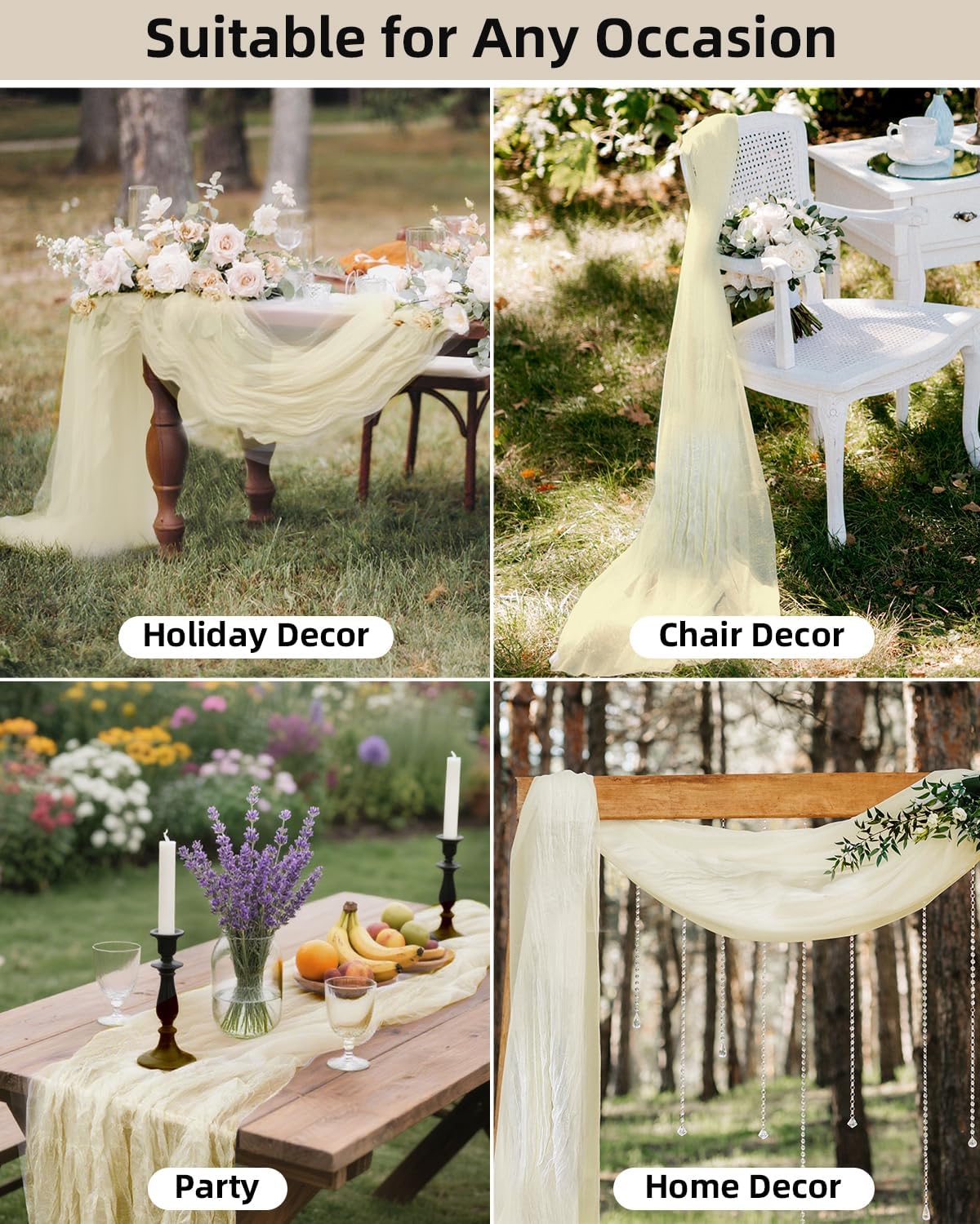 Beige Cheesecloth Table Runner 120 Inch, Summer Boho Gauze 10 FT, Rustic Cheese Cloth Table Runner for Wedding, Baby Bridal Shower, Party, Farmhouse Centerpiece Home Decorations