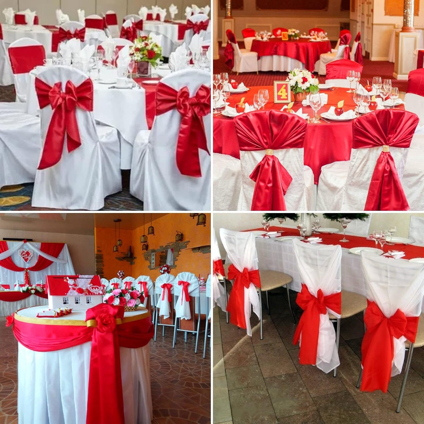 100 PCS Satin Chair Sashes Decorative Bows Satin Chair Sashes Ties Back Ribbon Bows Chairs Cover Band for Wedding Party Events Ceremony Reception Banquet Christmas Chair Cover Decor(7 x 108 inch,Red)