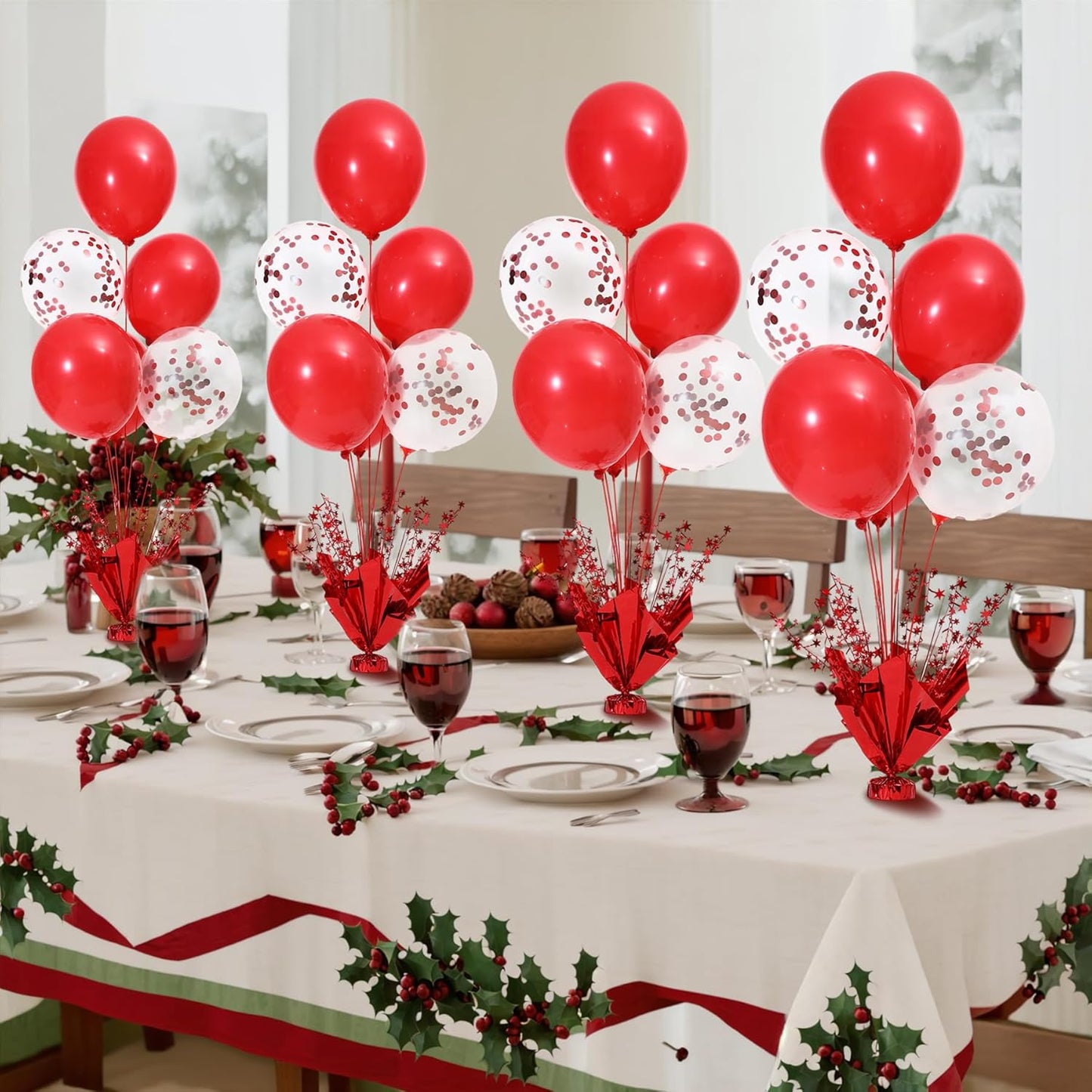 4 Set Red Balloon Stand Centerpieces - Perfect for Birthday, Wedding, Engagement & Christmas - Table Top Decorations
