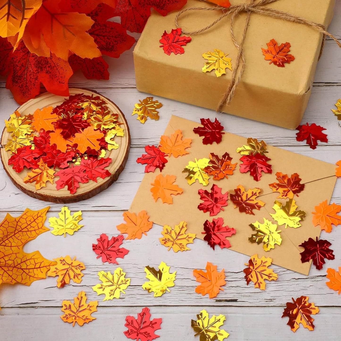 MARFOREVER Fall Maple Leaf Confetti, Thanksgiving Metallic Foil Confetti Autumn Colors Party Decorations Leaves Sequins Table Scatter Centerpiece Sprinkles for Fall Party Supplies Decor