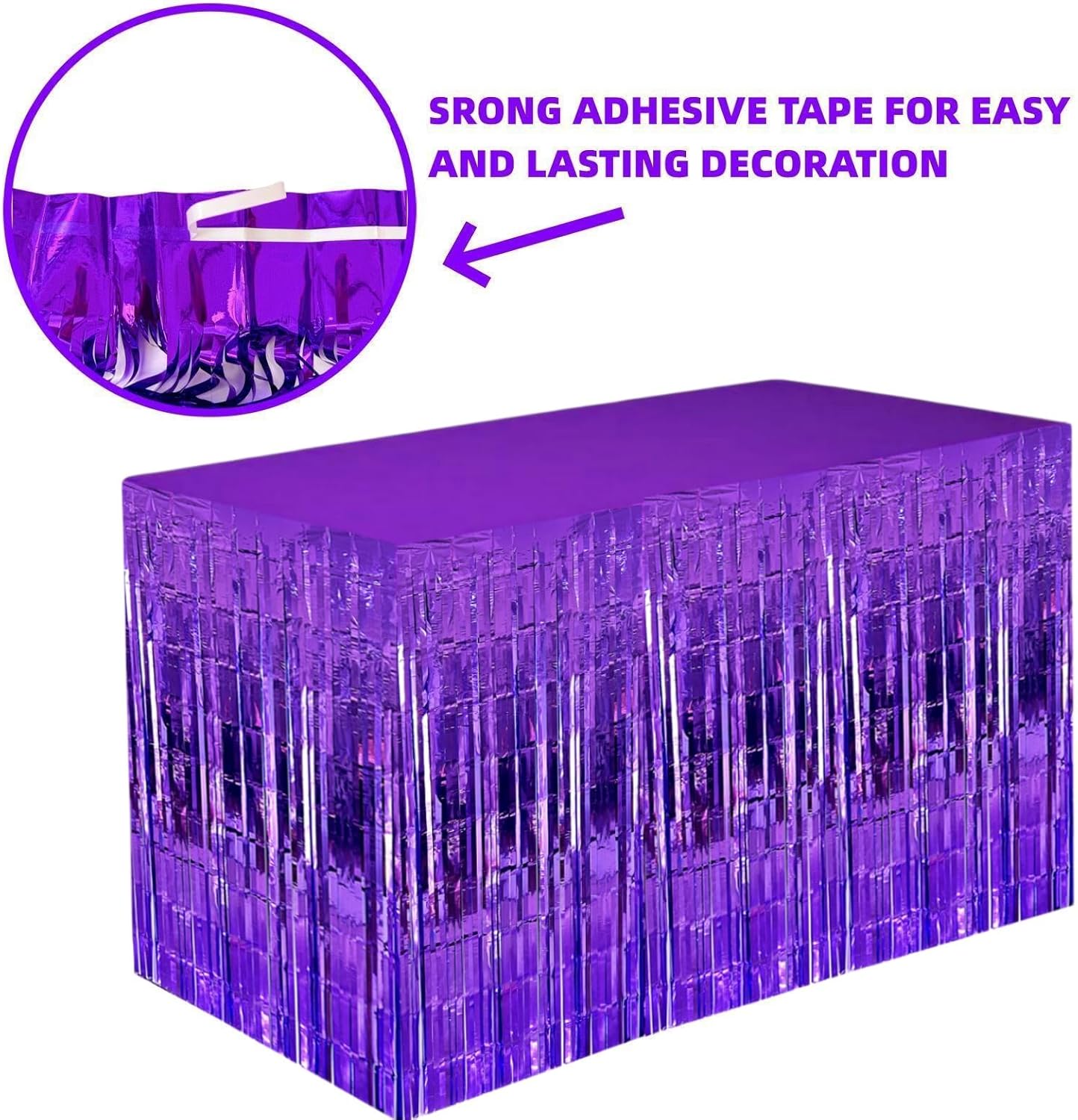 Purple Streamers Party Decorations, 2 Packs Purple Table Skirts Metallic Foil Fringe Tinsel for Birthday Graduation Mermaid Easter Wizard Float Parade Mardi Gras Halloween Party Supplies - 29x108 Inch