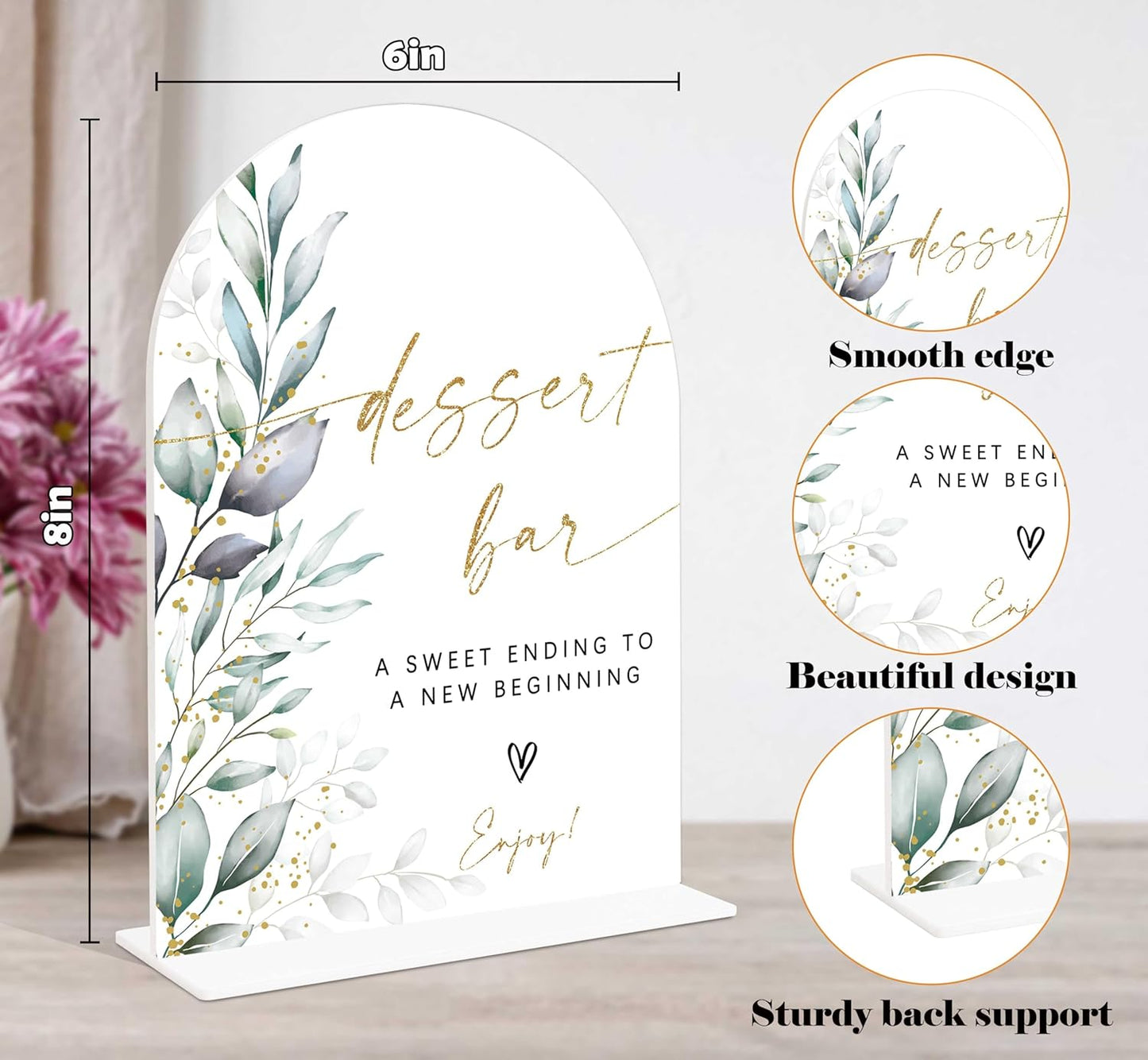 Acrylic Wedding Signs, Greenery Theme Dessert Bar Sign, Wedding Reception Signage, Bridal Shower Table Decor with Stand, Dessert Bar Supplies for Engagement, Anniversary, Newlywed Event and Party, 06