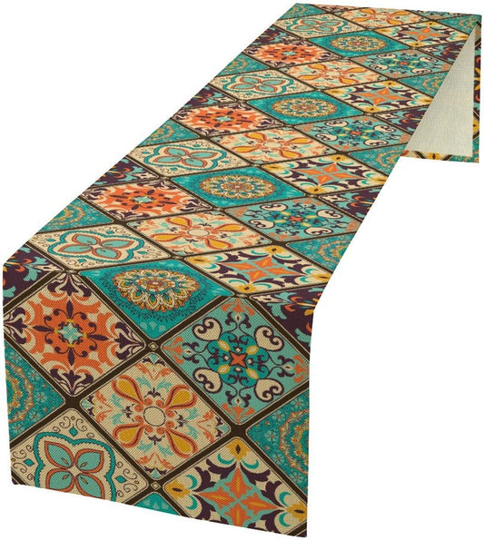 Boho Floral Table Runner,Vintage Bohemian Style Table Runner for Kitchen Dining Table Home Party Decoration 13x60 Inch