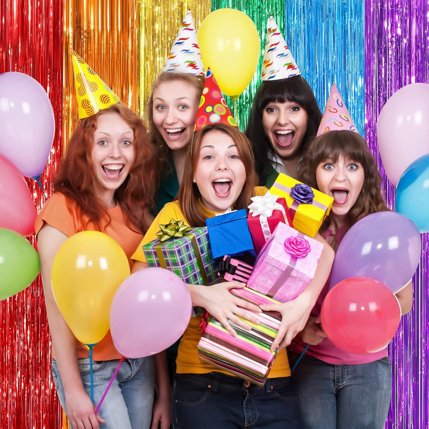 Rainbow Fringe Curtain Party Streamers 2Pack 3.3 x 8.3 Ft Foil Fringe Backdrop Curtains for Birthday Wedding Bridal Baby Shower Holiday Tinsel Streamers Rainbow Party Decorations Door Streamer