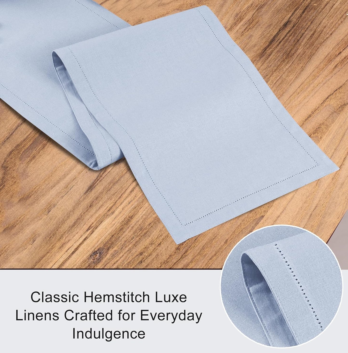 Ruvanti Linen Table Runner 36 Inches, Classic Hemstitch, Washable, Reusable, Non-Slipping, Stain Resistant- Perfect for Parties, Weddings, Dinners, Thanksgiving, Christmas, Indoor use – Arctic Ice