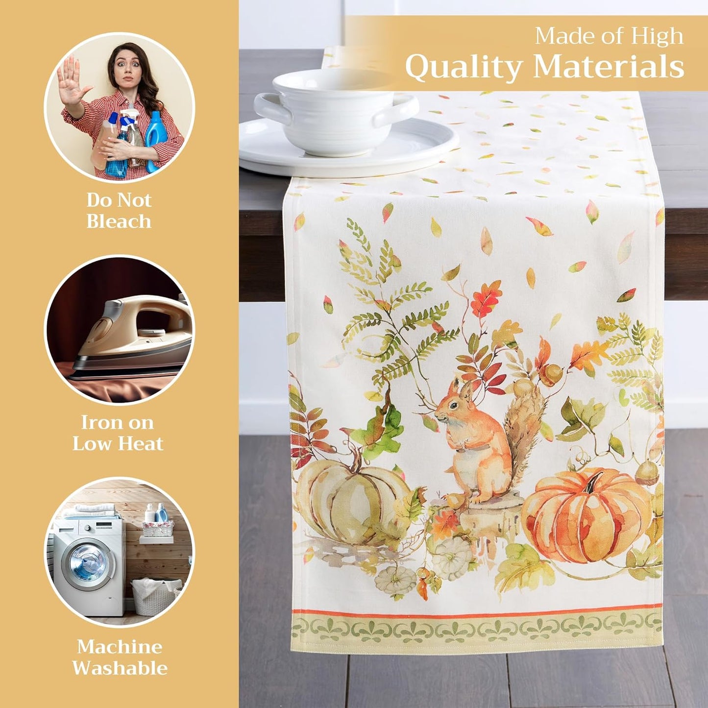 Maison d' Hermine Table Runner 100% Cotton Double Layer Table Runners 108 inches Long for Thanksgiving Christmas Decorations Home Kitchen Dining Party Wedding (Pumpkin Passion, 14.5" x 108")