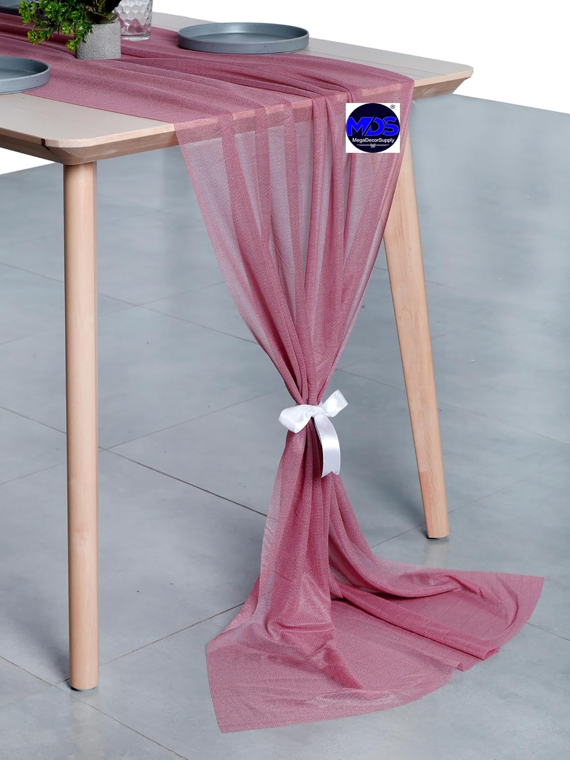 MDS 5 Pack 10ft Chiffon Table Runner 29 x 120 Inches Sheer Wedding Runner Romantic Rustic Table Runner for Wedding Decorations, Birthday Parties, Bridal Shower Party Arch Decor - mauva