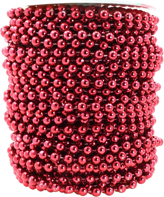 Mandala Crafts 6mm Faux Burgundy Pearl Beads Roll - 27 Yards Strand of Fake Pearls Chain Garlands Spool String for Christmas Tree, Wedding, Party, Vases, DIY Decoration