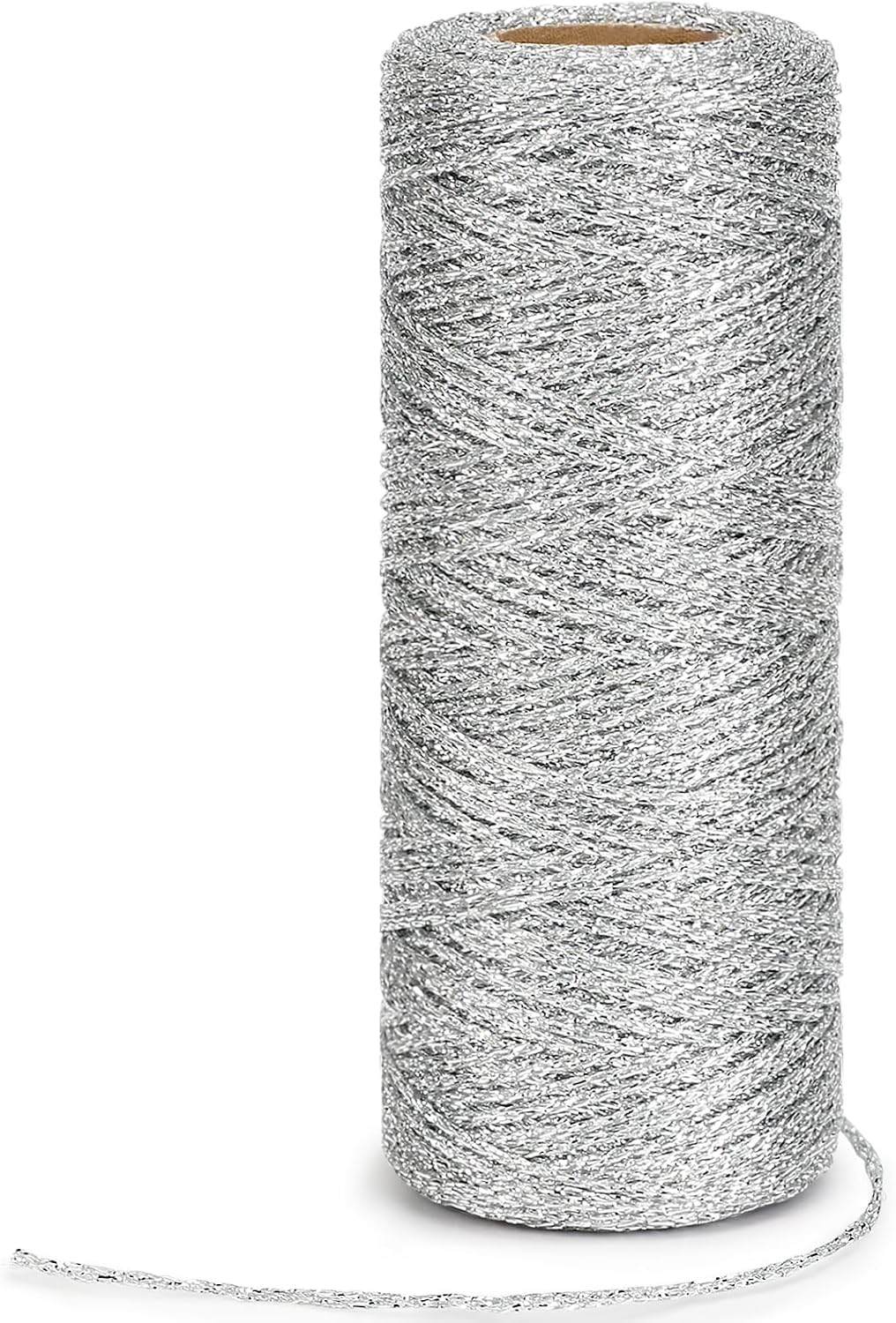 Tenn Well Metallic Silver Twine, 328 Feet 1mm Craft String for Gift Wrapping, Christmas Ornaments, Holiday Decorations, DIY Crafts