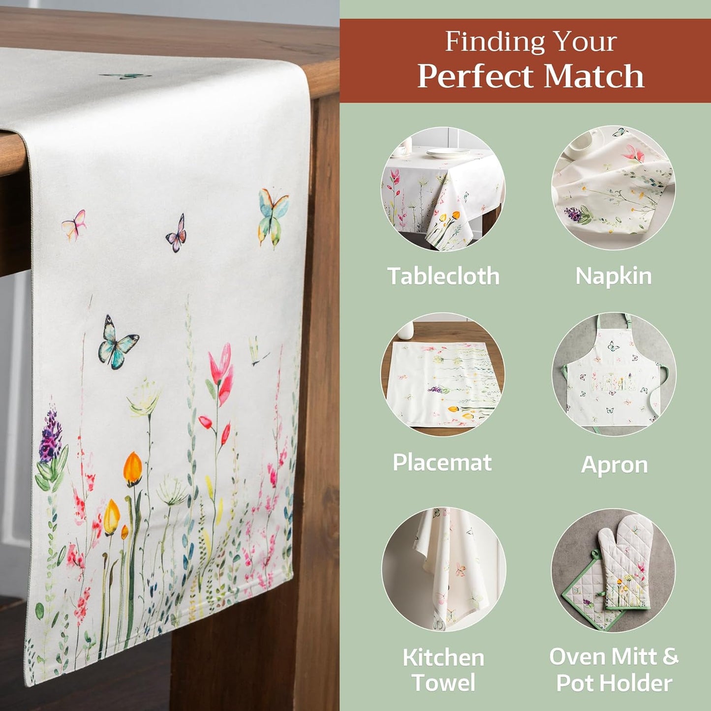 Maison d' Hermine Table Runner 100% Cotton Double Layer Table Runners 72 inches Long Decorative for Home Kitchen Dining Party Wedding Bridal Shower Spring Summer (Botanical Fresh, 14.50" x 72")