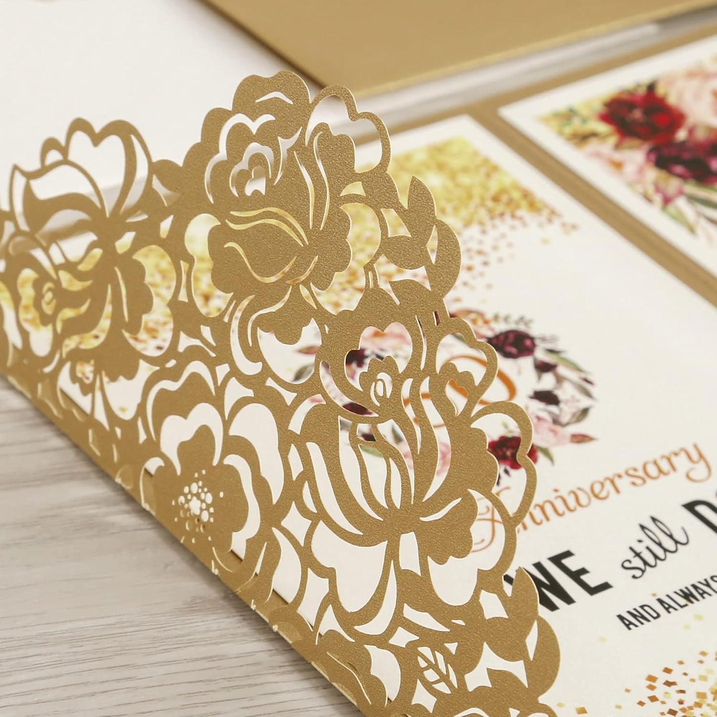 DORIS HOME 50pcs Laser Cut Wedding Invitations with Envelopes Gold, 4.7x7.1 Personalized Invitation Cards for Wedding, 50 Anniversary Invitations with Envelopes