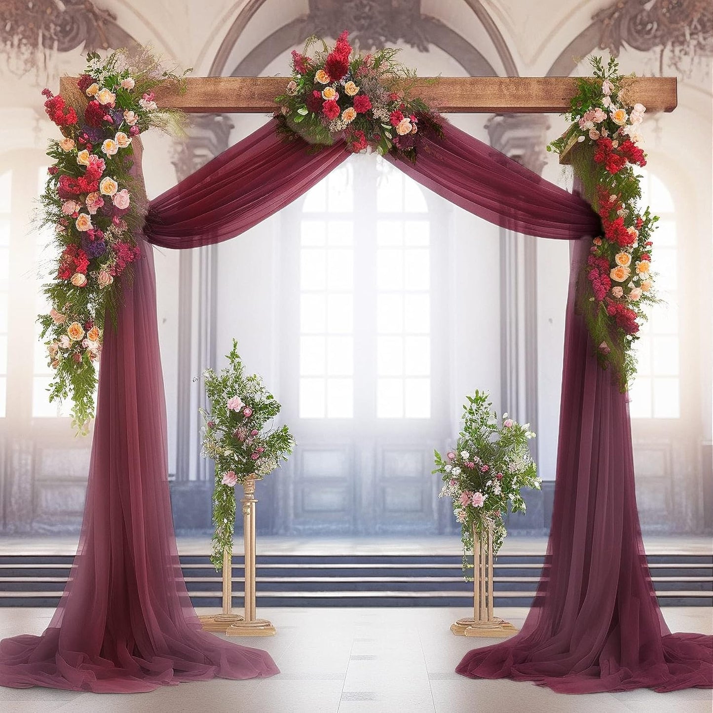 gogoparti Wedding Arch Draping Fabric Burgundy Arch Drapes Sheer Backdrop Curtain for Ceremony Parties Photo Booths Weddings Decor 19Ft Length x 28" Width 1 Panel