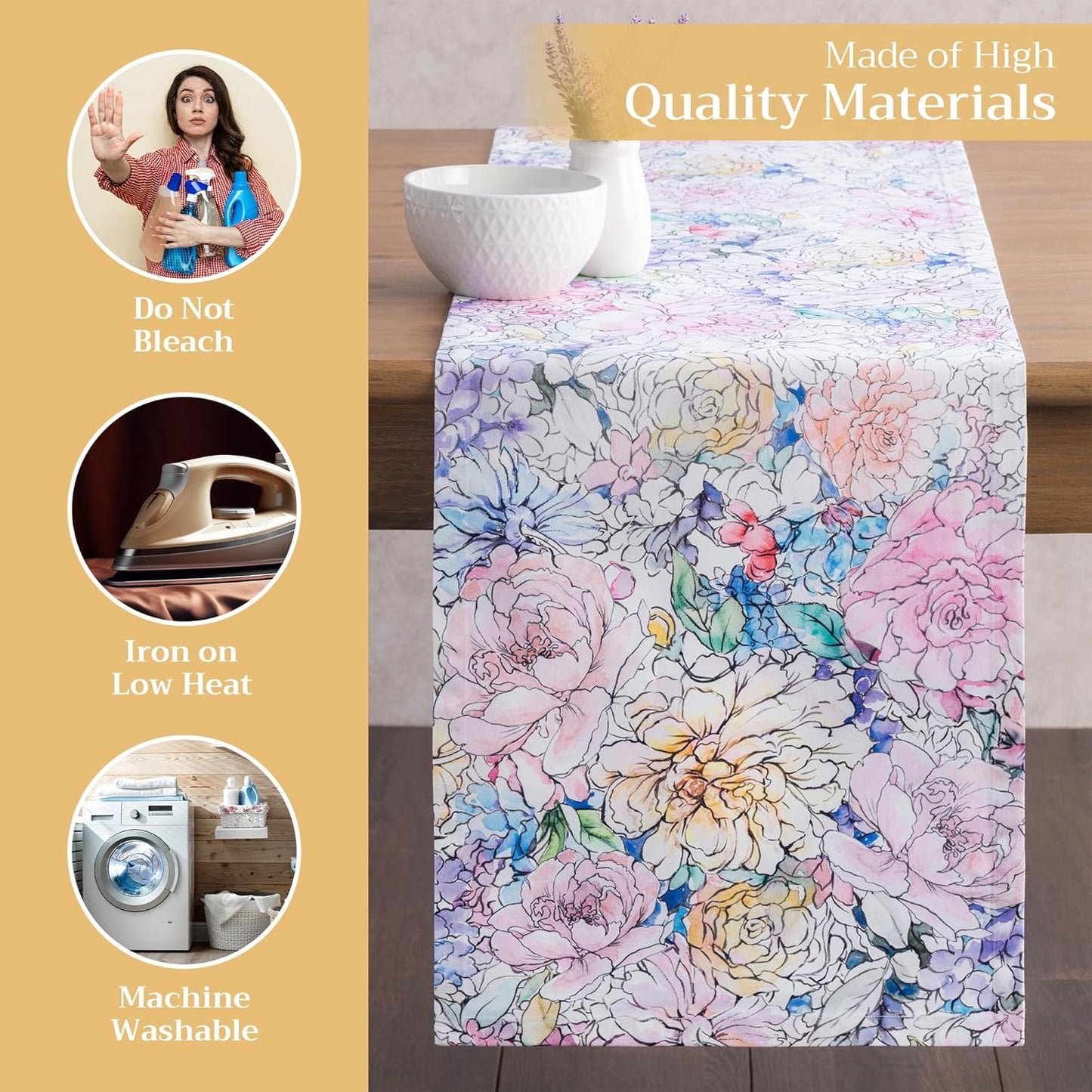 Maison d' Hermine Table Runner 100% Cotton Single Layer Table Runners 108 inches Long Decorative for Home Kitchen Dining Party Wedding Bridal Shower Spring Summer (Floral Love, 14.50" x 108")