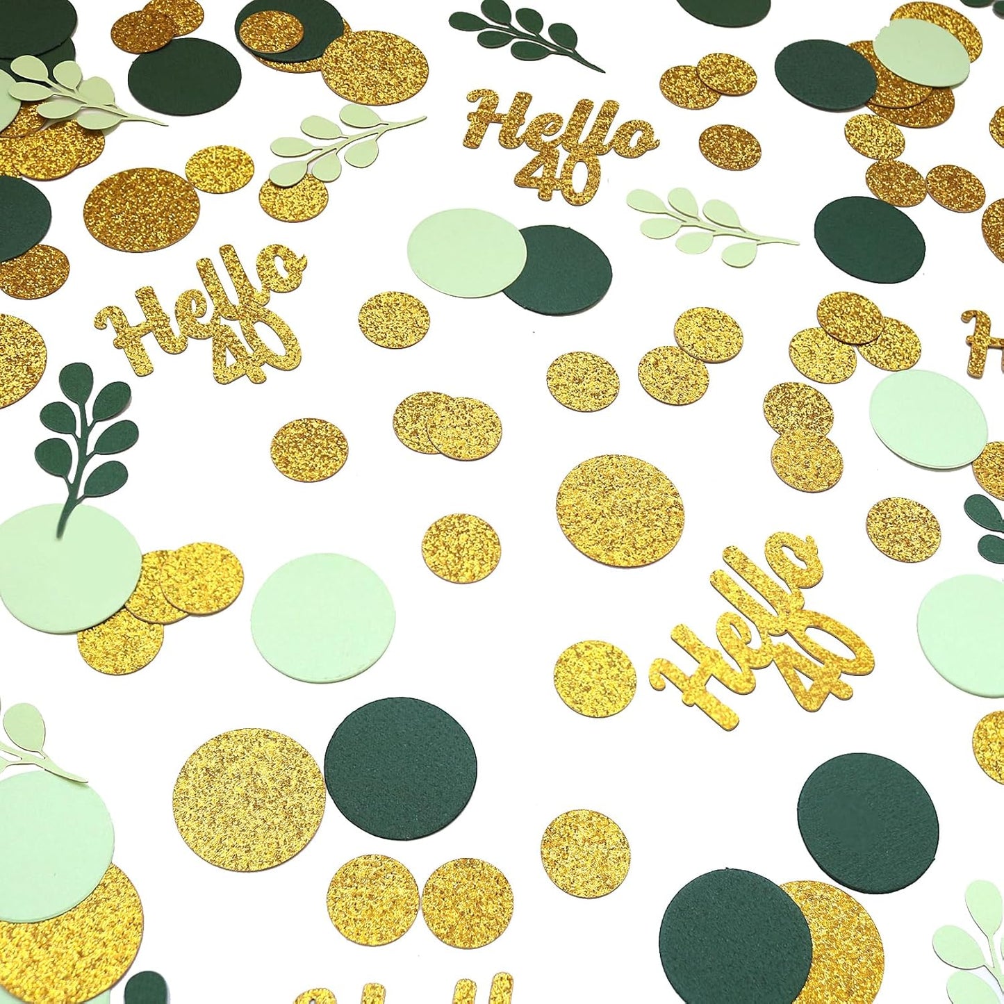 300PC Gold Glitter and Sage Green Happy 40th Birthday Decorations for Men/Women Greenery 40th Birthday Confetti for Table Forty Party Decor Supplies