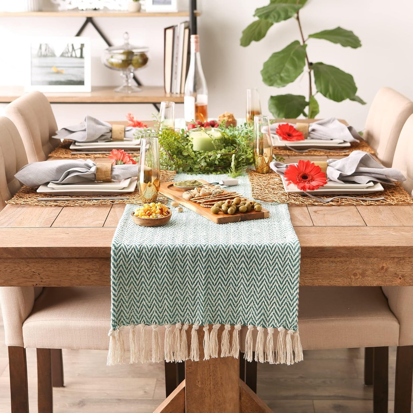 DII Woven Basic Tabletop Collection Chevron Table Runner, 15x72, Teal