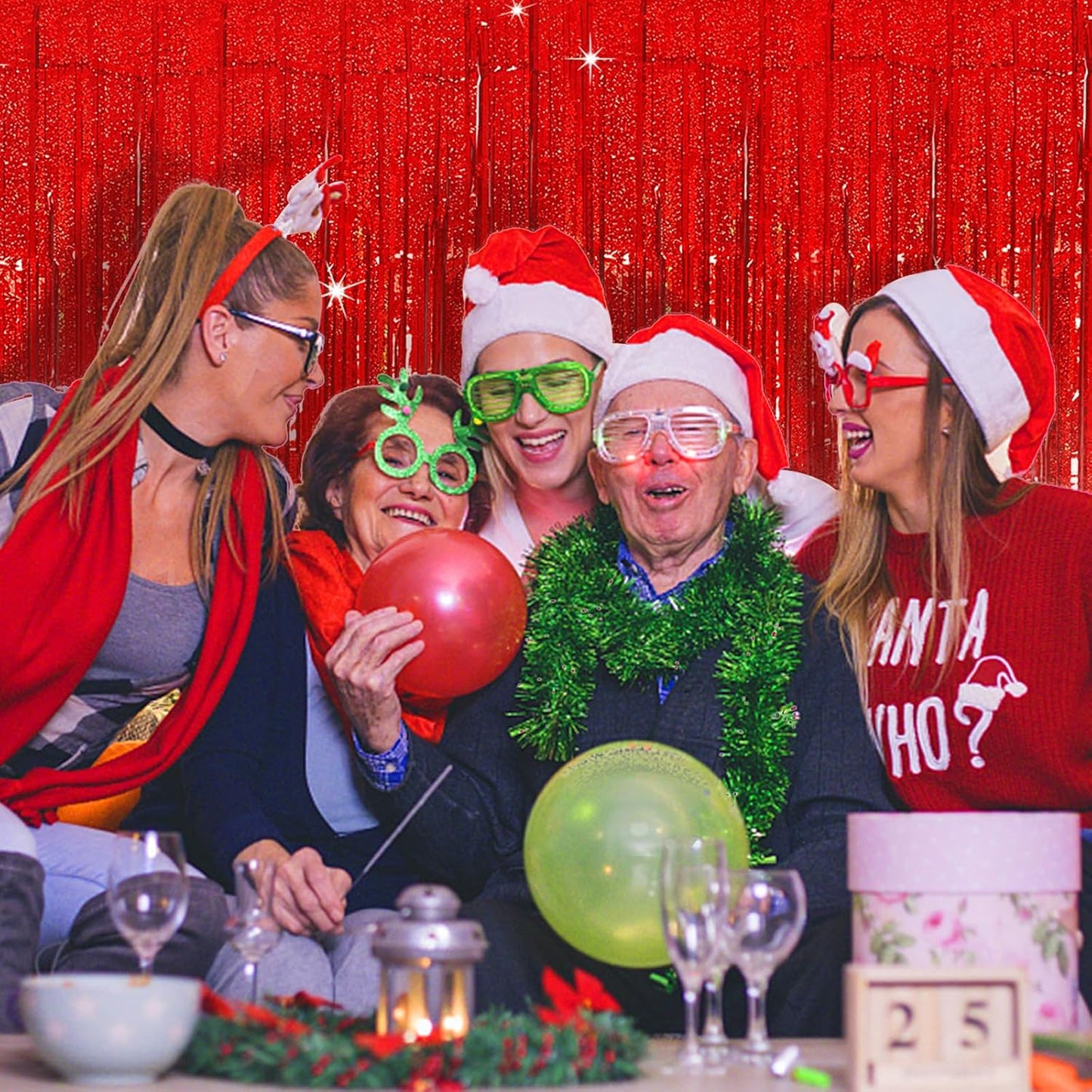 Tinsel Curtain Party Backdrop Red Birthday Decorations 2 Packs Glitter Foil Fringe Curtain Party Decor Streamers Photo Booth for Birthday Christmas Wedding Halloween Graduation Decorations