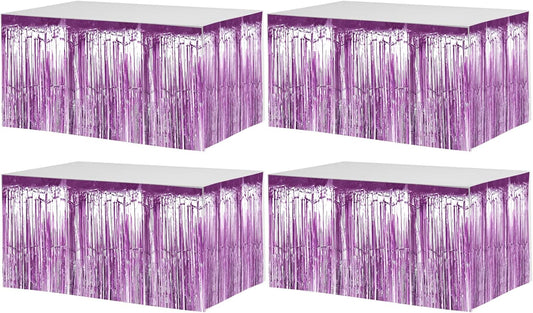 4 Pack 29x108 Inch Metallic Foil Fringe Tinsel Table Skirts for Rectangle Tables Streamer Backdrop for Wedding, Birthday, Parade Floats, Christmas, Halloween Party Decoration(New Light Purple)