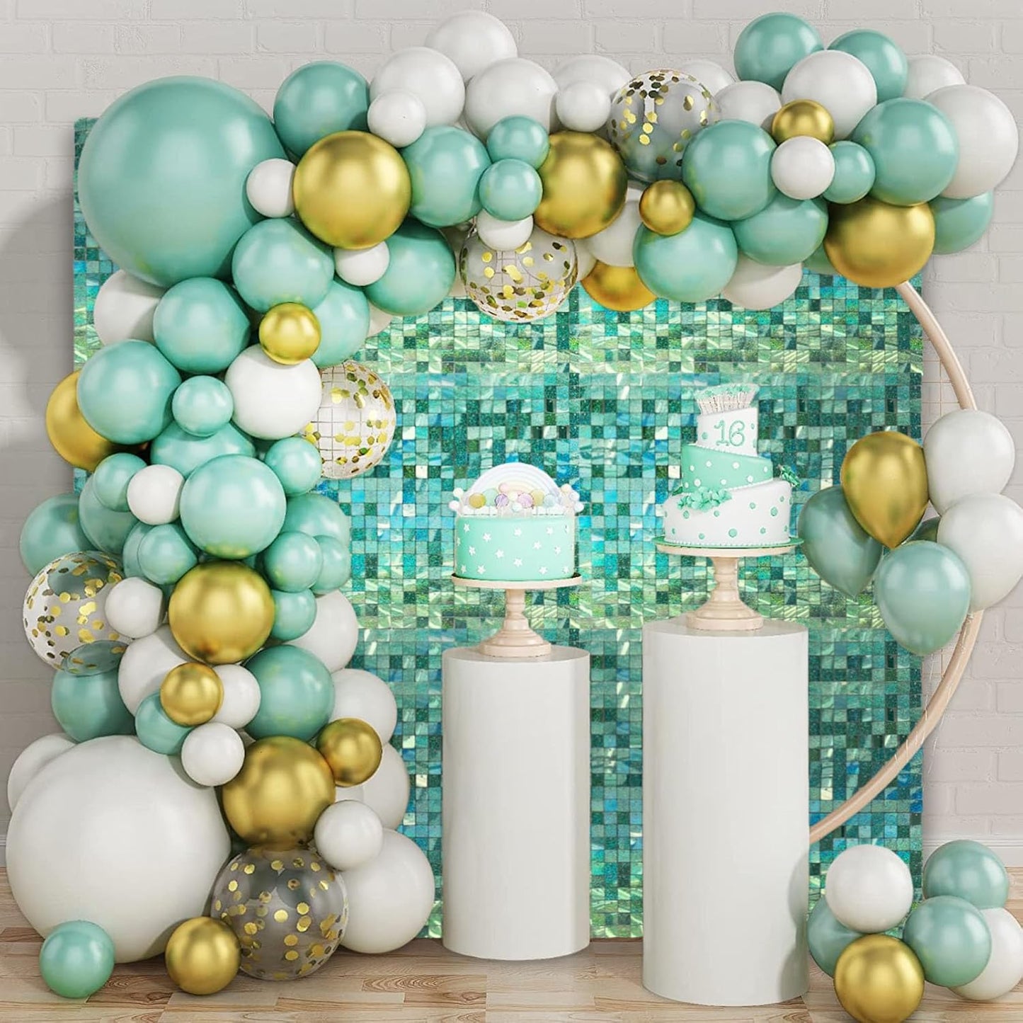 12PCS Light Green Shimmer Wall Backdrop, Laser Square Sequin Photo Backdrops Panel, Glitter Wall Background for Birthdays, Weddings, Christmas, Engagements, Disco Bachelorette Party Decor (3FTx4FT)