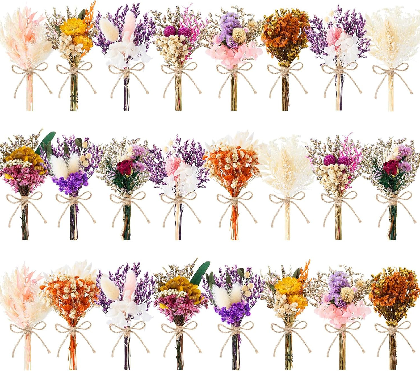 12/24 PCS Charming Dried Flowers Bouquet for Vase Various Dried Wildflowers with Stems Mini Handmade Wildflowers Natural Real Flowers Bulk Flowers Craft (Blossoms, 24 PCS)