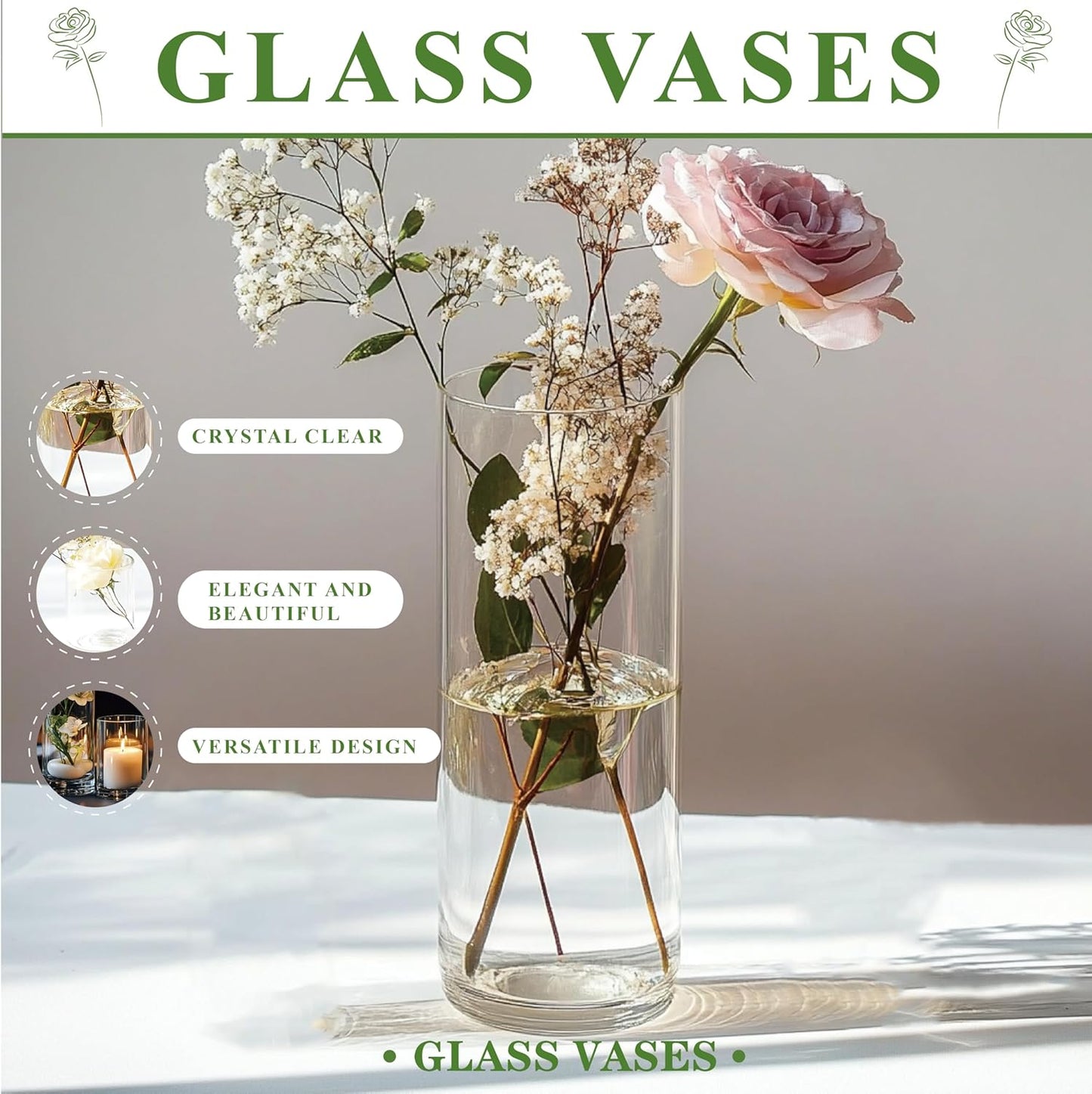 Glass Vase Cylindrical Vase for Tabletop Decoration, Candle Glass Vase, Pebble Vase for Party, Wedding, Banquet Decoration (42, 5.9+5.9+7.9+7.9+10+10+11.9inch)