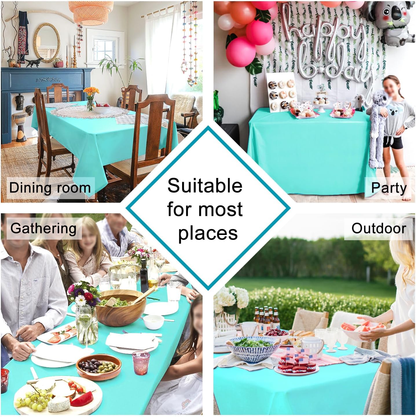Hiasan Light Blue Tablecloth for Rectangle Tables - Waterproof Washable Polyester Fabric Table Cloth for Buffect Dining Birthday Party Wedding, 54 x 108 Inch