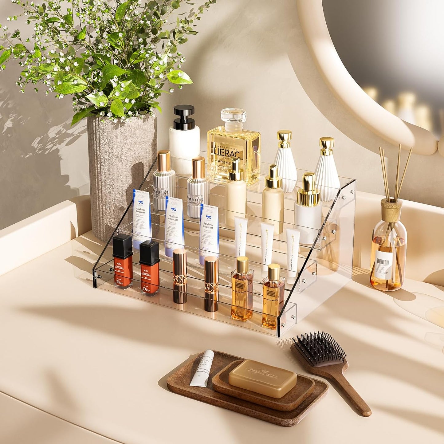 Acrylic Display Risers,12inch 4 Tier Clear Display Shelf, Perfume organizer Stand, Makeup Display Stands, Cupcake Stand Holder,Dessert Shelves, Riser Stand for Figures, Acrylic Shelves for Display