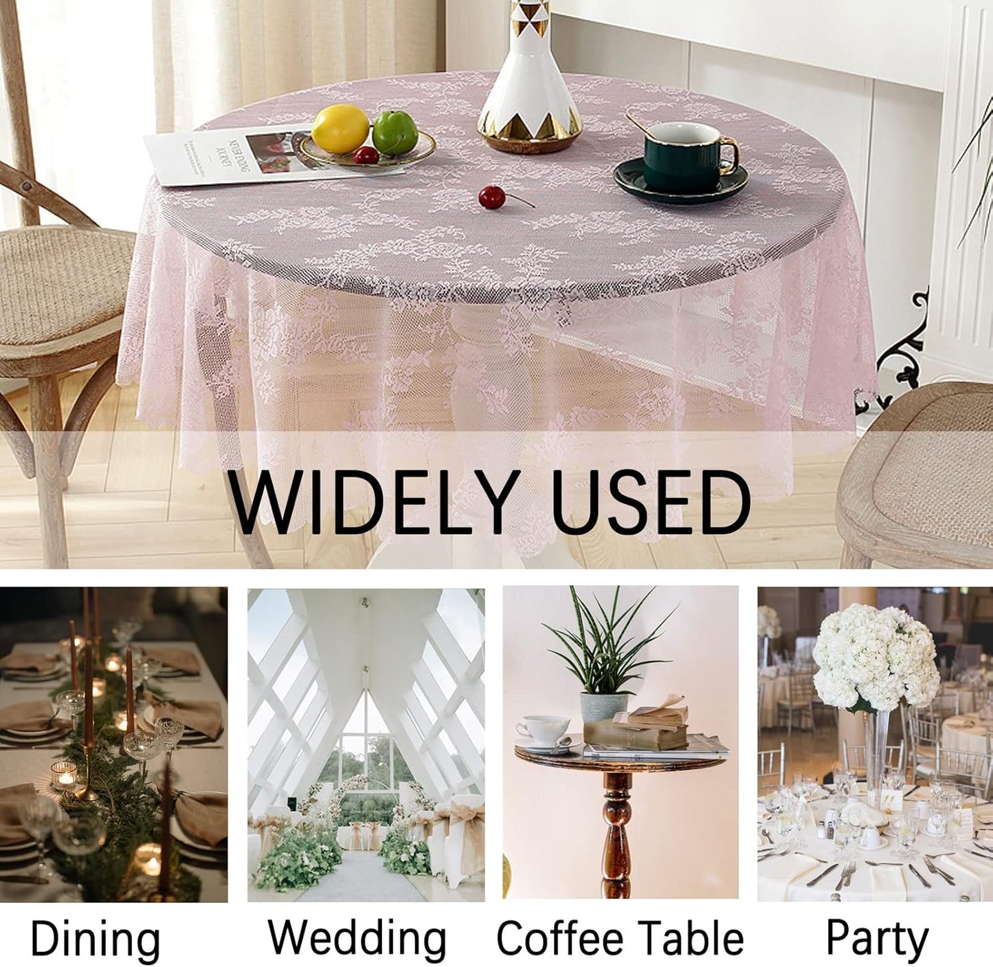 Jeloris Round Lace Tablecloth with Elegant Scalloped Bottom for Any Special Event Such as Wedding, Birthday Party, Baby Shower, Anniversary (70 inch, Style 2)