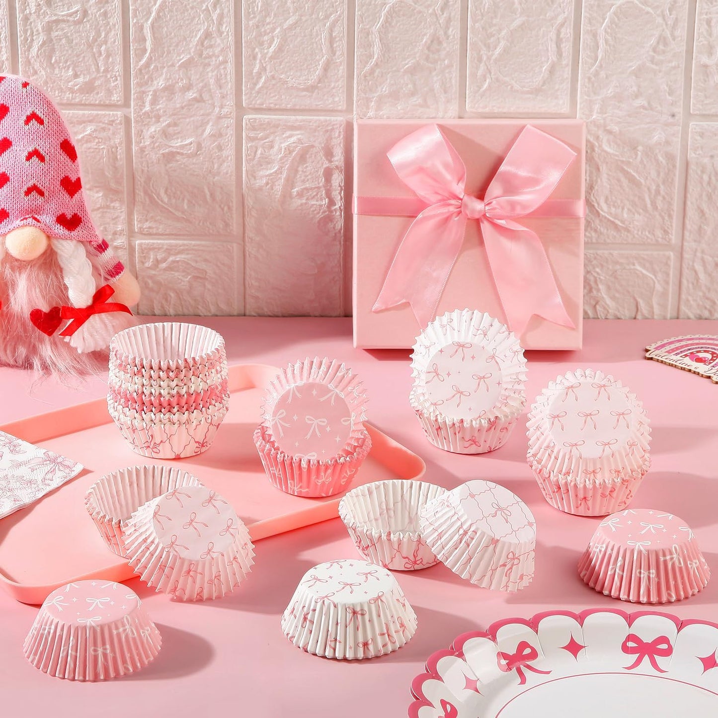 400 Pcs Pink Bow Cupcake Liners Coquette Bow Cupcake Wrappers Baking Cups Baking Standard Liners Holders for Baby Shower Wedding Bachelorette Bridal Showers Birthday Party Decoration