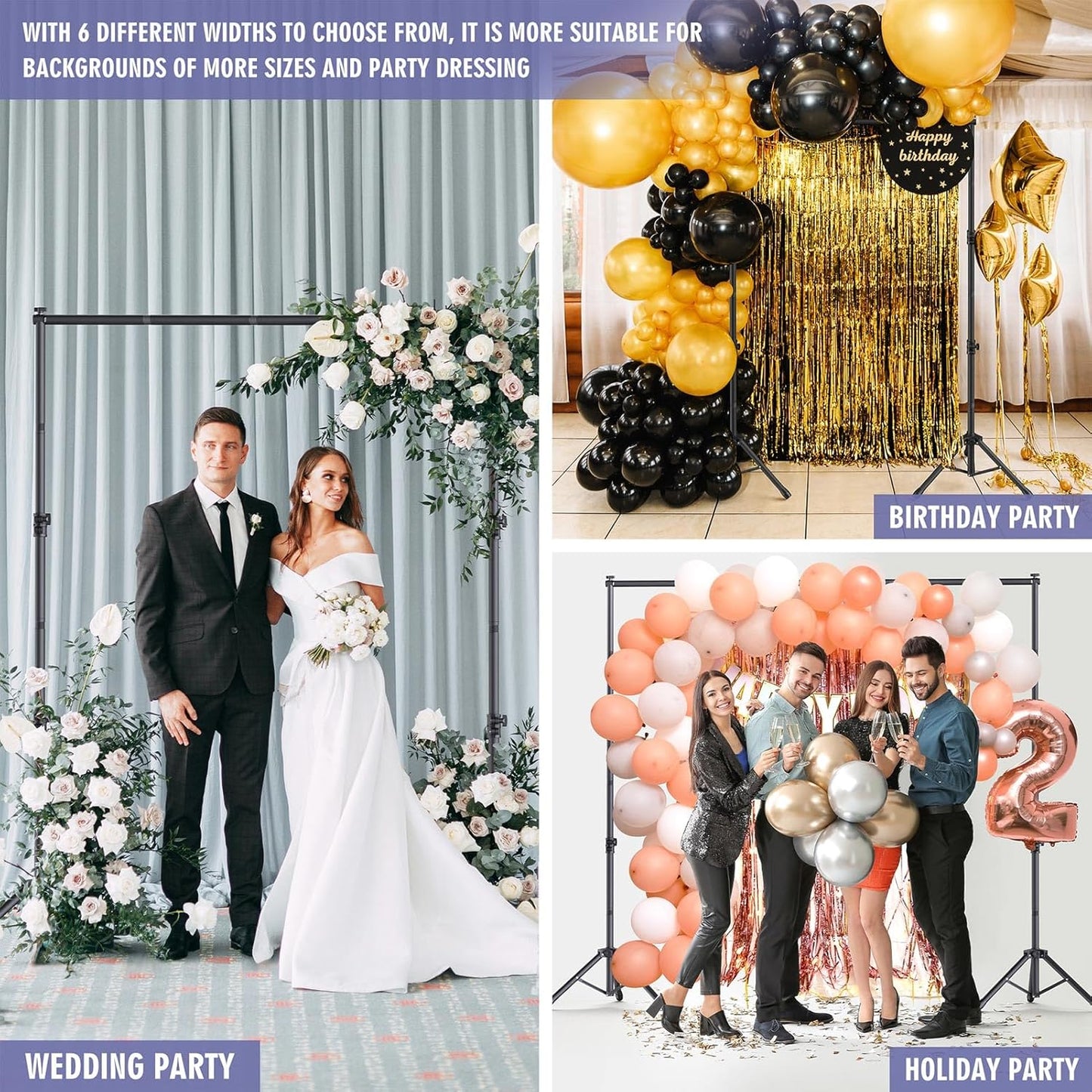 Backdrop Stand Kit - 6 Widths, 10x7.5ft Adjustable Background Stand for Parties & Studio Photography