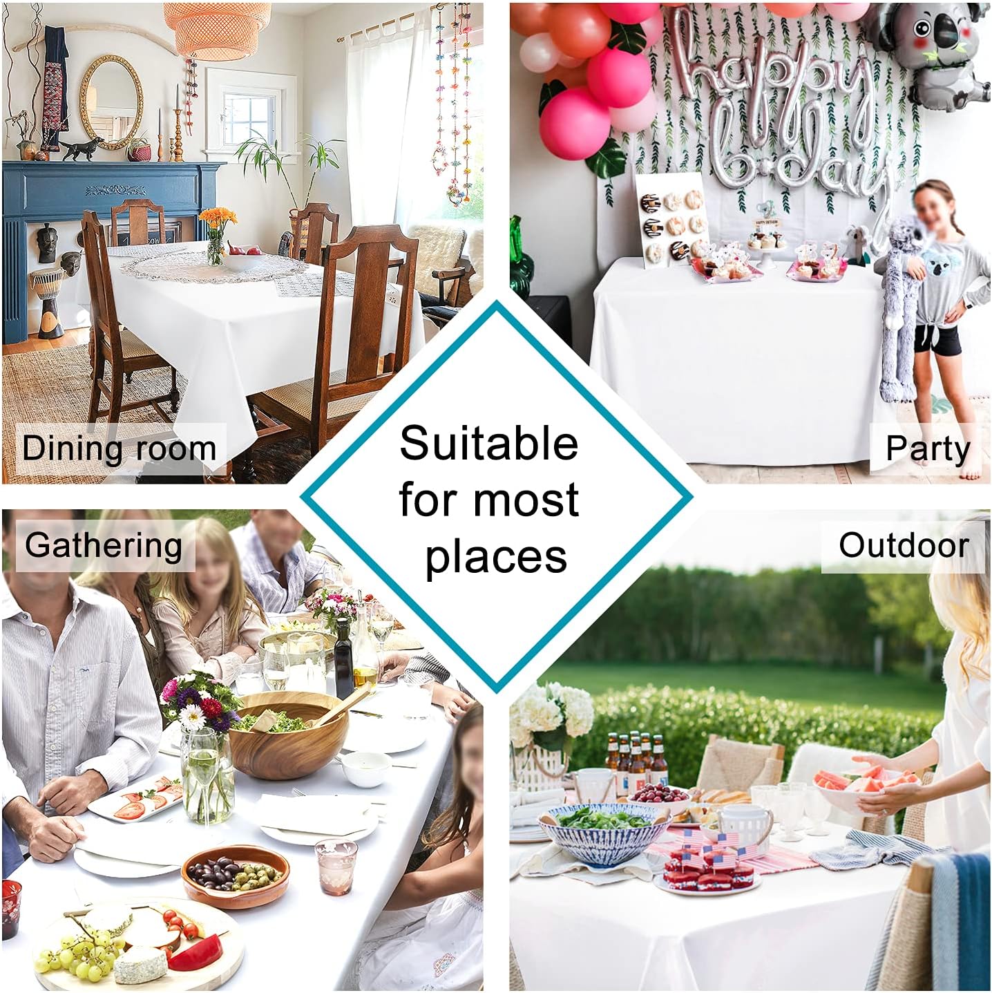 Hiasan White Tablecloth for Rectangle Tables - Waterproof and Spillproof Washable Fabric Table Cloth for Dining Room Kitchen Party, 60 x 120 Inch