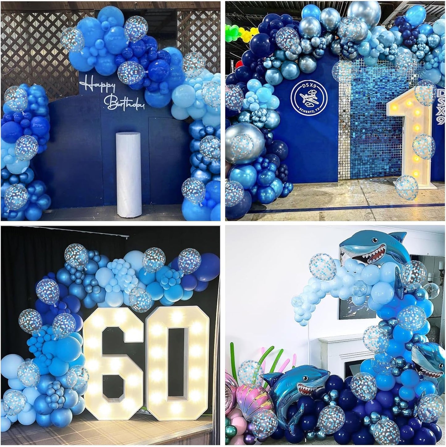 Royal Blue Balloons 12Inch Metallic Chrome Dark Light Blue Party Balloons, Silver Confetti Latex Balloons Set for Birthday Wedding Ocean Theme Party Decorations Graduation