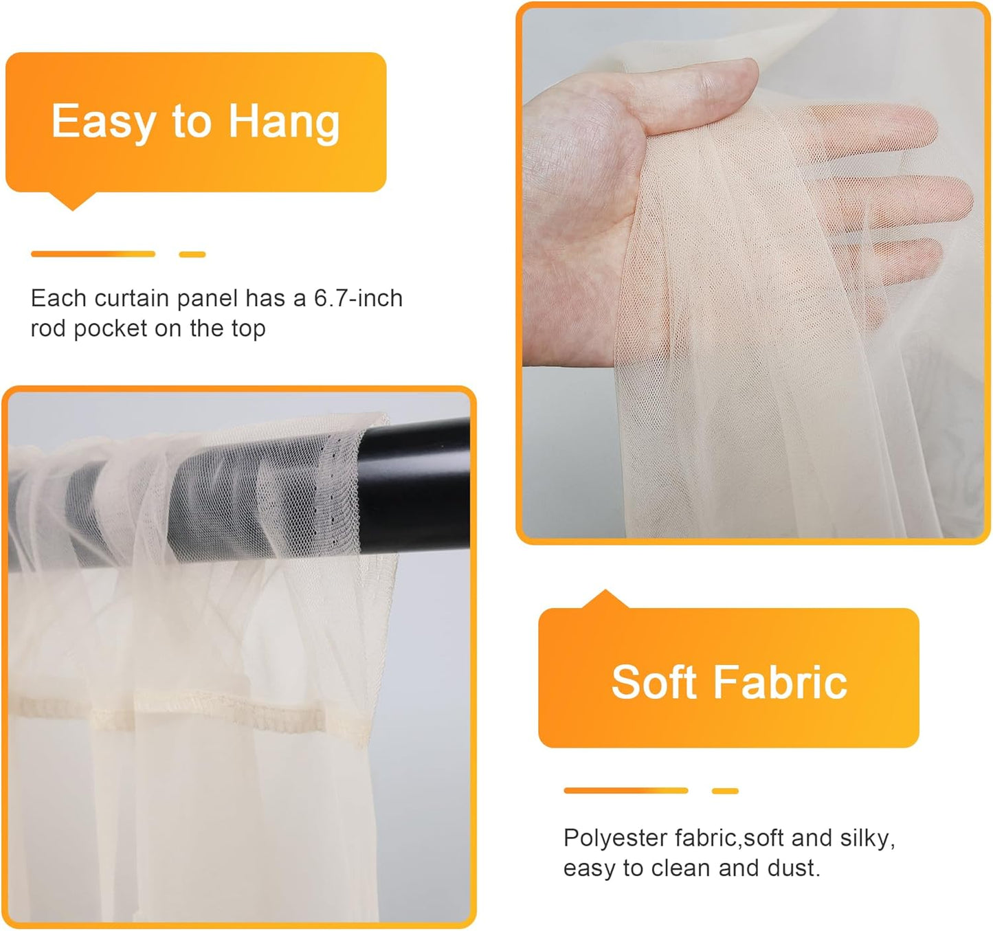 Fomcet Tulle Backdrop Curtains Champagne 30FT X 8FT Tulle Curtains with Lights String Sheer Backdrop Curtain for Parties Wedding Baby Shower Photo Shoot Decorations (6 Panels 5 x 8FT)