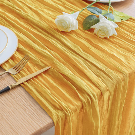 Asee'm Cheesecloth Table Runner 120 Inches Long Gold Boho Gauze Cheese Cloth Runner 10FT Rustic Sheer Fall Table Runners for Thanksgiving Christmas Wedding Party Baby Shower Decoration