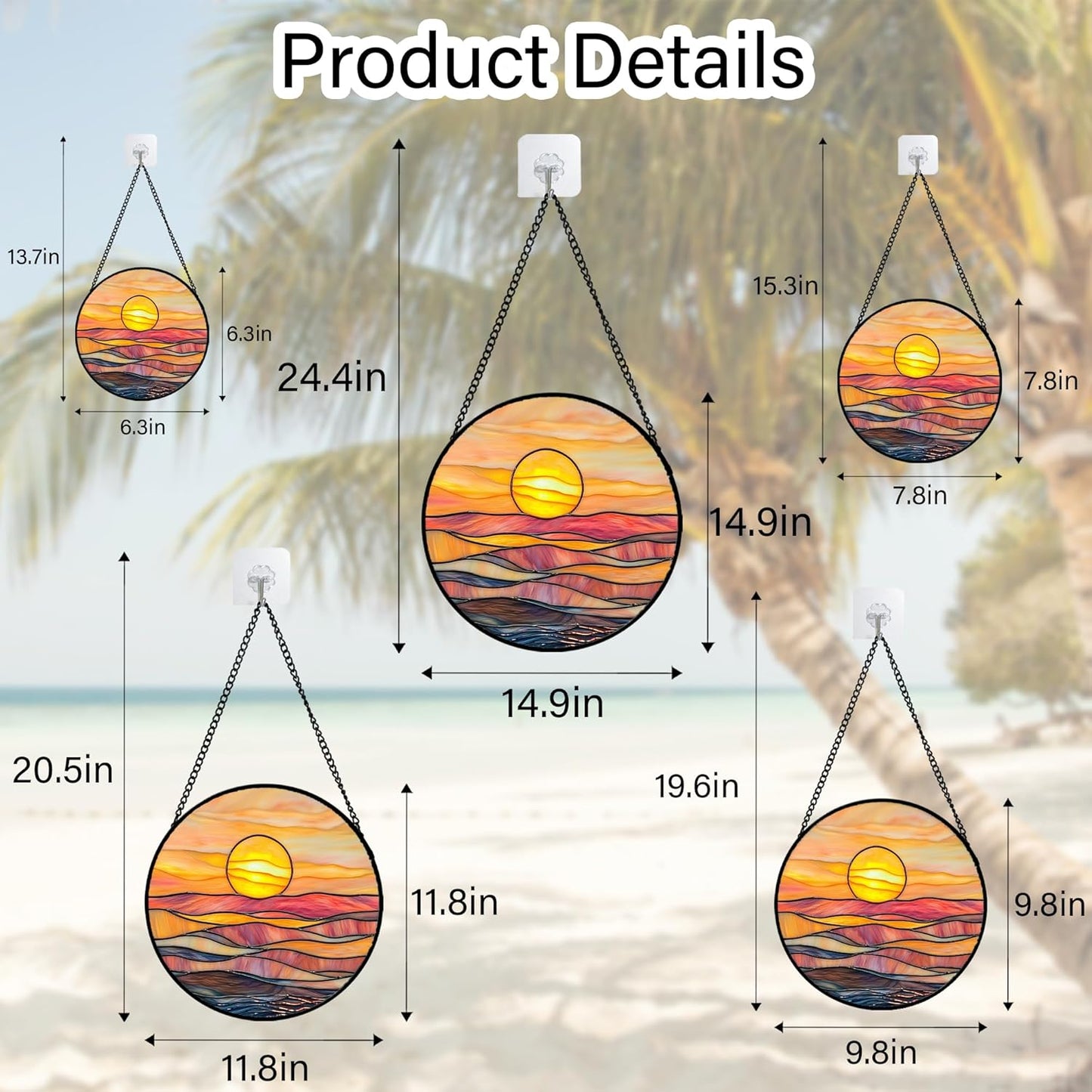 Stained Glass Window Hanging, Orange Sunrise Suncatcher Diamond Glass Panel Hangings Scenery Sun Catchers Decor for Birthday for Women, Men, Wife, Aunt, and Mom 14.9 in