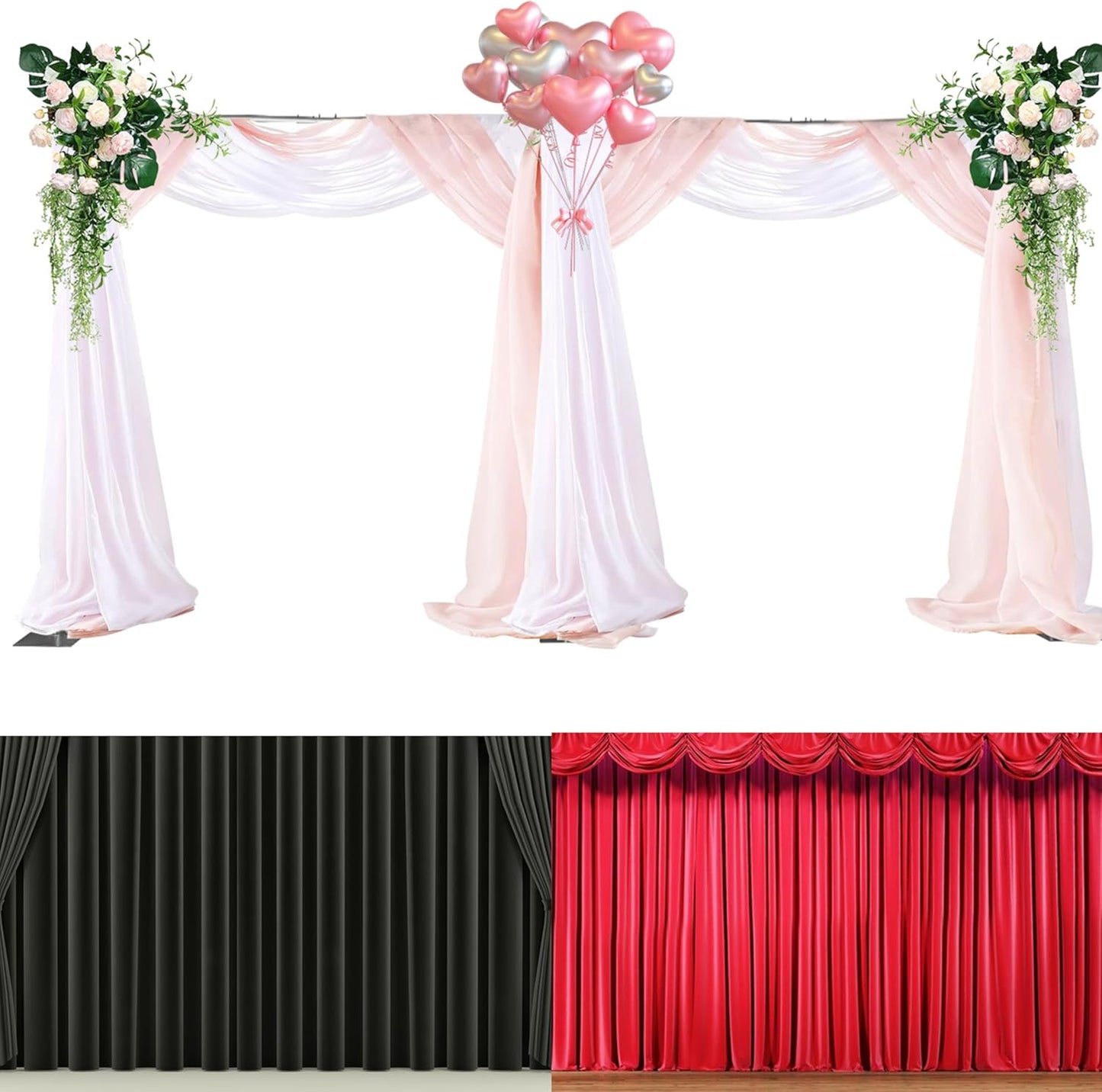 20ft x 10ft Adjustable Telescopic Heavy Duty Portable Pipe and Drape Backdrop Stand Photography Background Party Event Wedding Decoration Exhibition Trade Show Photo Studio Support Equipment