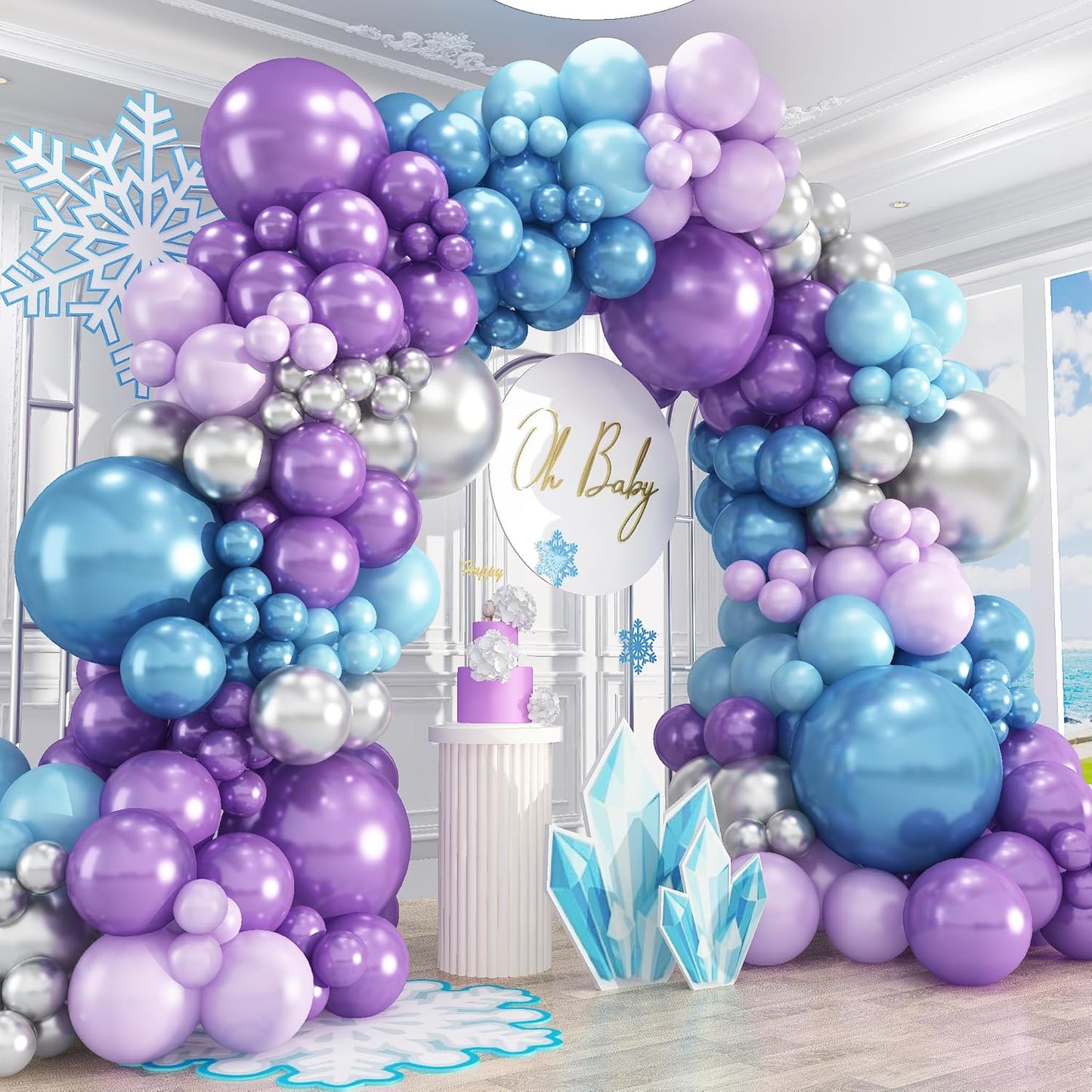 412pcs Blue Purple Balloon Garland Arch Kit, 18 12 10 5 inch Different Sizes Blue Purple Pearlescent Metallic Balloons for Princess Winter Wonderland Girl Baby Party Decorations