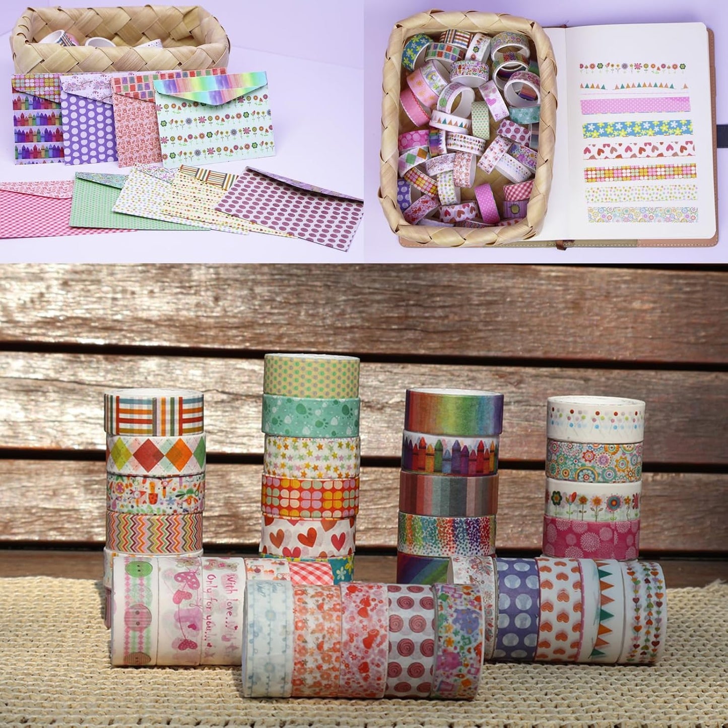 Washi Tape Set - 40 Rolls of 1.5cm Wide Decorative and Craft Tape for Scrapbooking and Bullet Journal Supplies