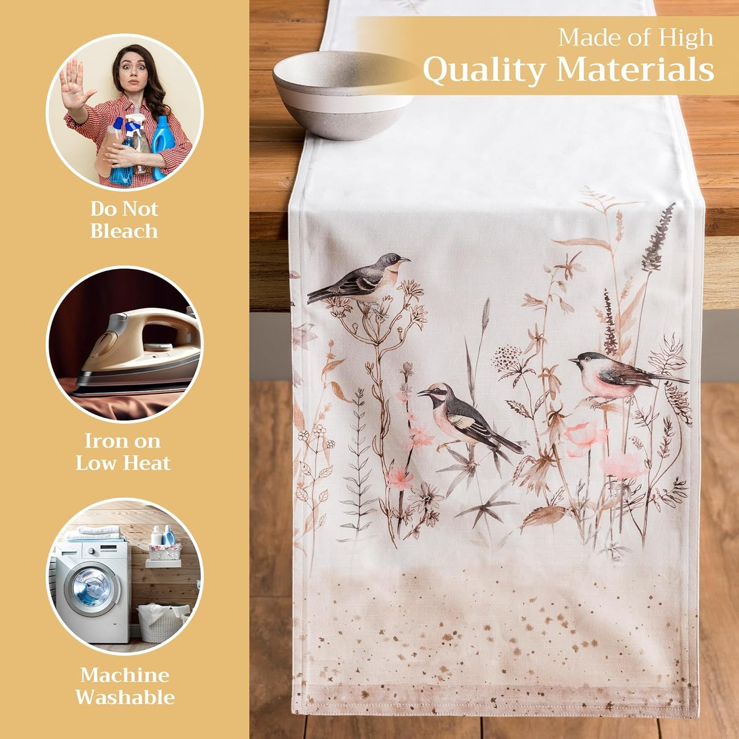 Maison d' Hermine Table runner 100% Cotton Double Layer Table Runners 72 inches long Decorative for Home Kitchen Dining Party Wedding Bridal Shower Spring Summer (Meadow Florals - Brown, 14.50" x 72")