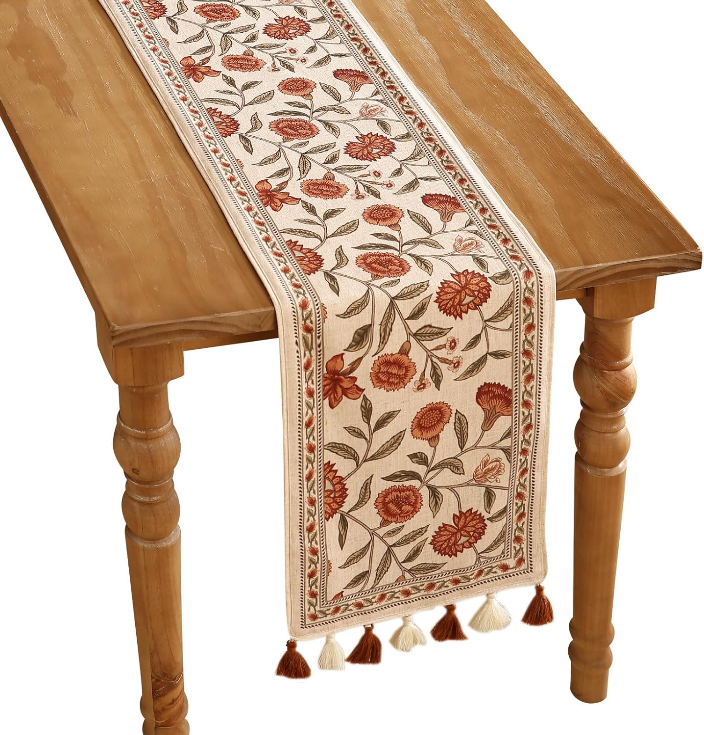 ISAENNE Designer Elegant Linen Table Runner 102 Inches Long,Vintage Orange Floral Pattern Table Runners for Dining Tables,Kitchen Decor,Thanksgiving,Christmas,Banquet,12"*102"-Alvarado A