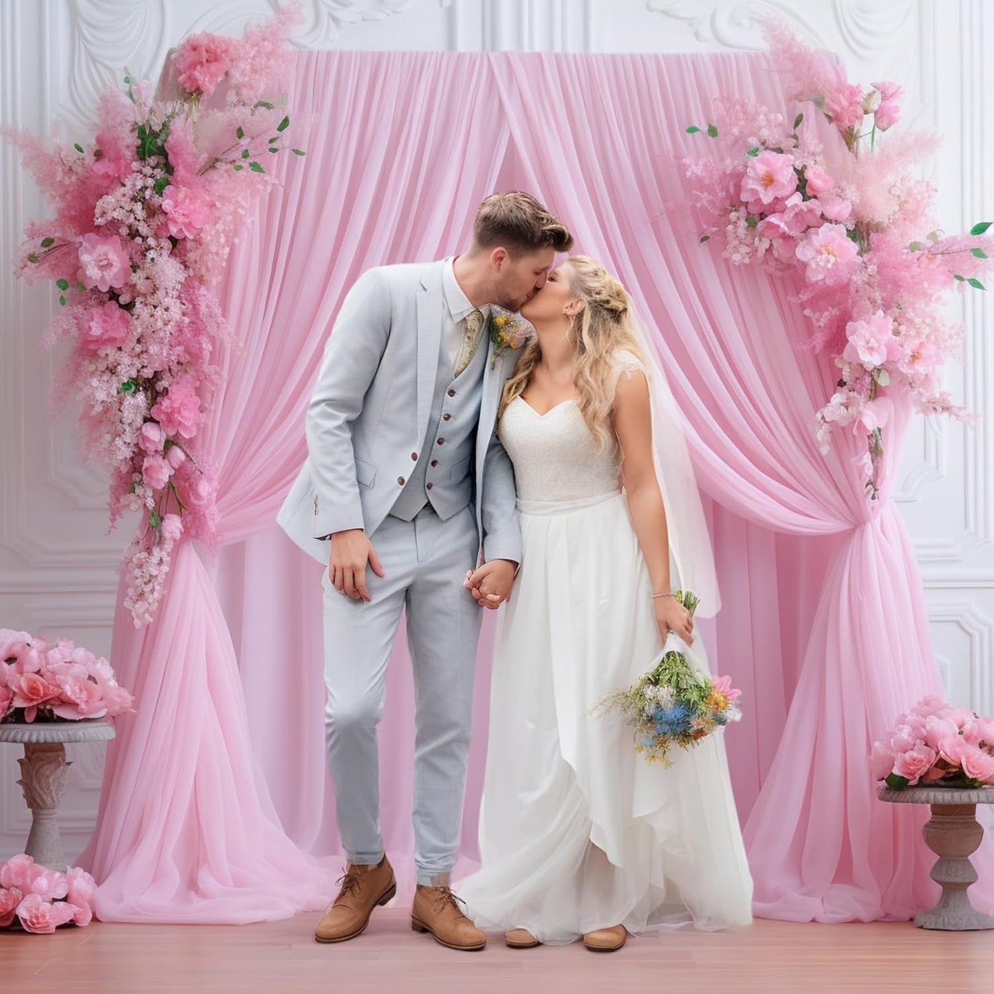 10x10ft Baby Pink Tulle Backdrop Curtain for Parites, Sheer Backdrop Curtains for Wedding Baby Shower Birthday Party Photo Shoot Decorations