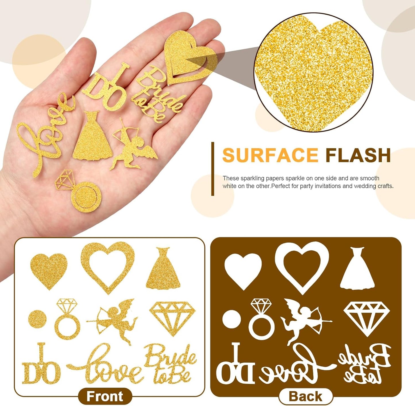 200pcs Wedding Table Confetti, 10 Shapes Table Scatters Glitter Diamond Ring Circle Dots Hearts for Bridal Shower Marriage Ceremony Anniversary Valentine's Day Party Decorations