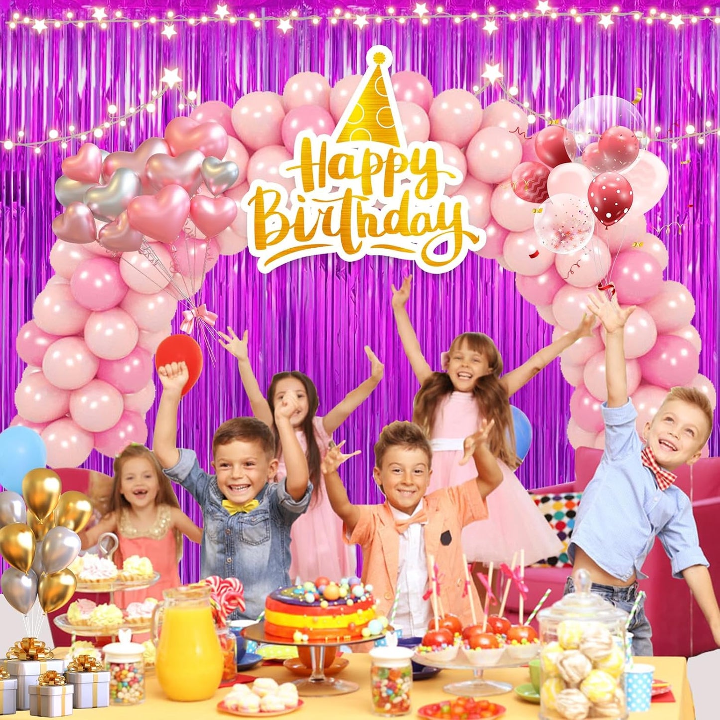 2 Pack 3.28 ft x 6.56 ft Rose Red Tinsel Curtain Party Backdrop Decorations, Metallic Foil Fringe Backdrop Door for Halloween, Christmas, Birthday Graduation Wedding Party Streamers Photo Backdrop.