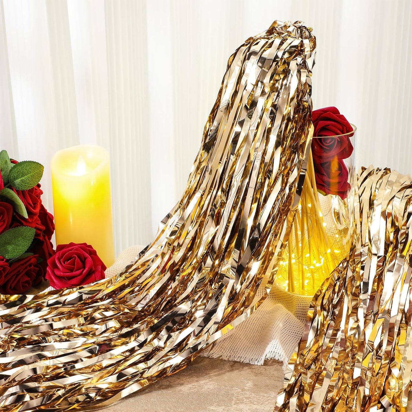 50 Pcs Wedding Fairy Wands with Bells Foil Tinsel Ribbon Stick Wands Tinsel Party Streamers with Bell Glittery Bridal Wedding Send Off Ideas Holiday Celebration (Champagne Gold)