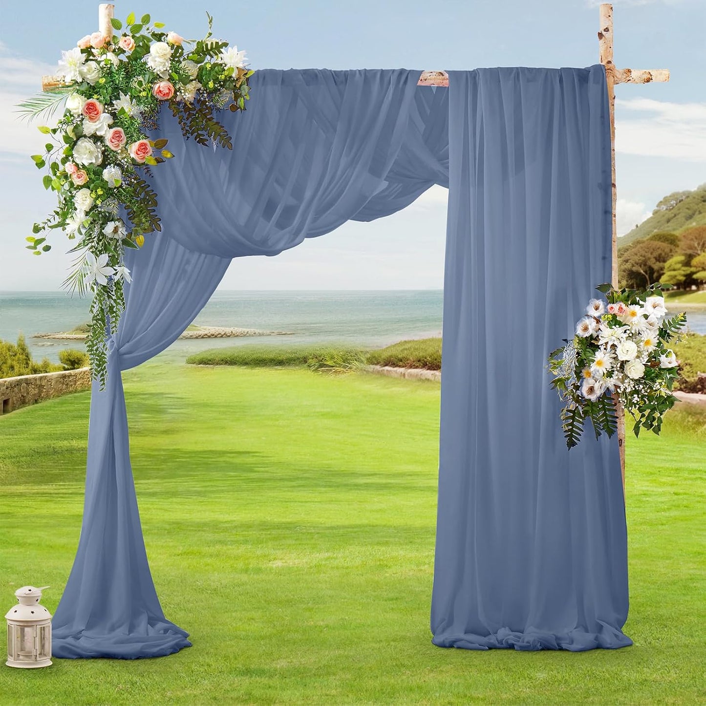 SiinvdaBZX 2 Panels Wedding Arch Draping Fabric 30" x 20Ft Dusty Blue Sheer Chiffon Fabric Outdoor Extra Long Decorative Drapery Fabric for Party Ceremony Ceiling Curtain Backdrop