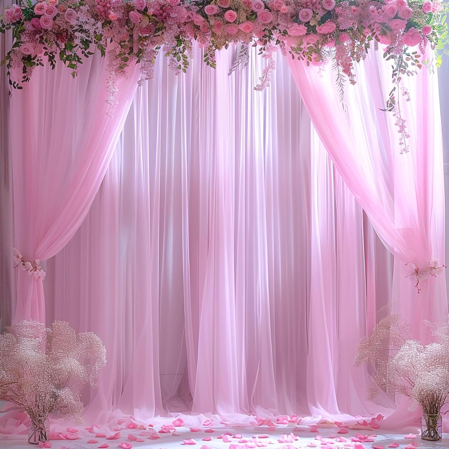Pink Sheer Backdrop Curtains for Girls Baby Shower Gender Reveal Birthday Party 10ft × 10ft Pink Tulle Backdrop Drapes Panels for Parties Photoshoot Background Decorations 2 Panels 5ft X 10 ft