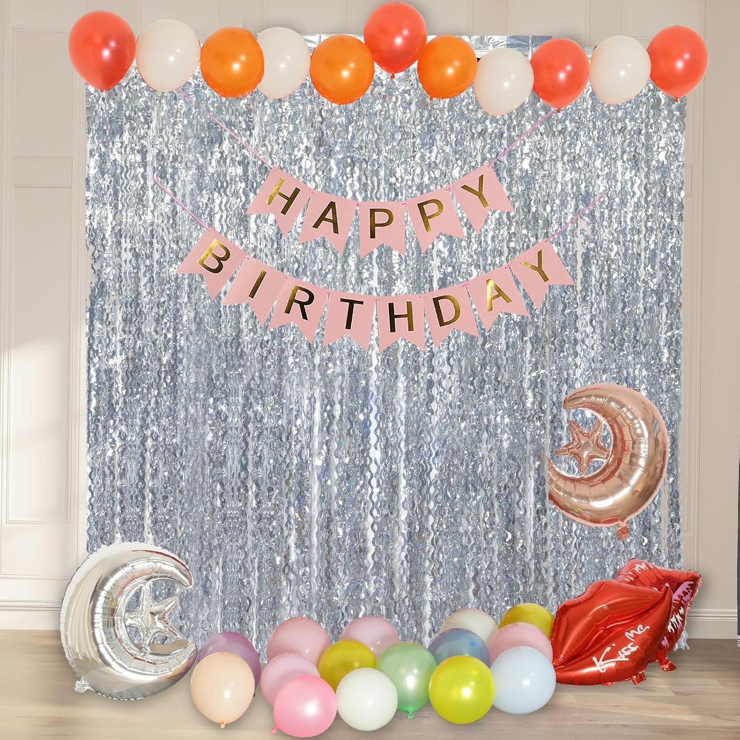 4 Pack 3.3 ft x 6.6 ft Silver Metallic Tinsel Foil Fringe Curtains - Door Streamers for Photo Booth Christmas Day Thanksgiving Wedding New Year Party Decorations